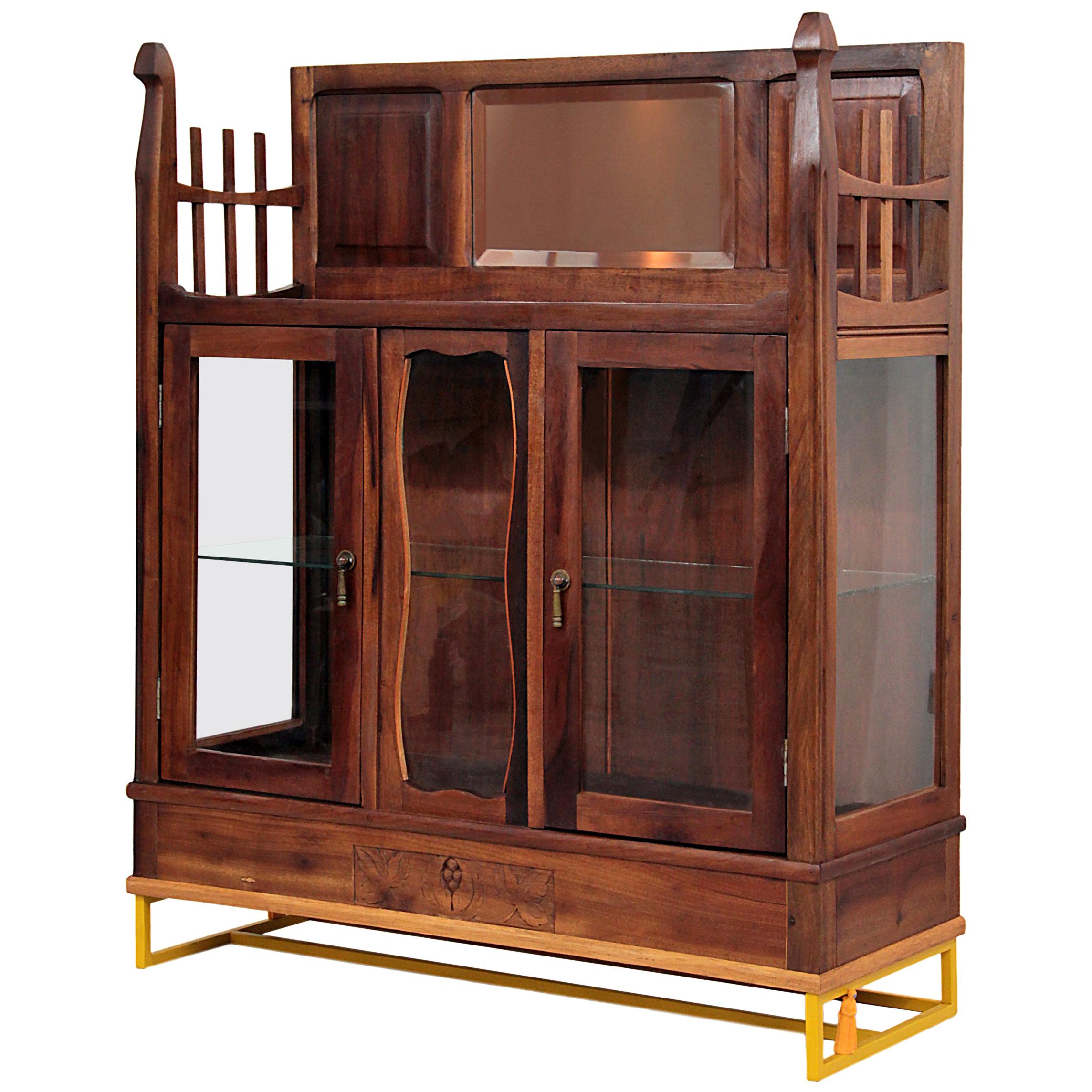 Antique Brazilian Wooden Contemporary Baroque Glass Cabinet, Restauro #1 For Sale