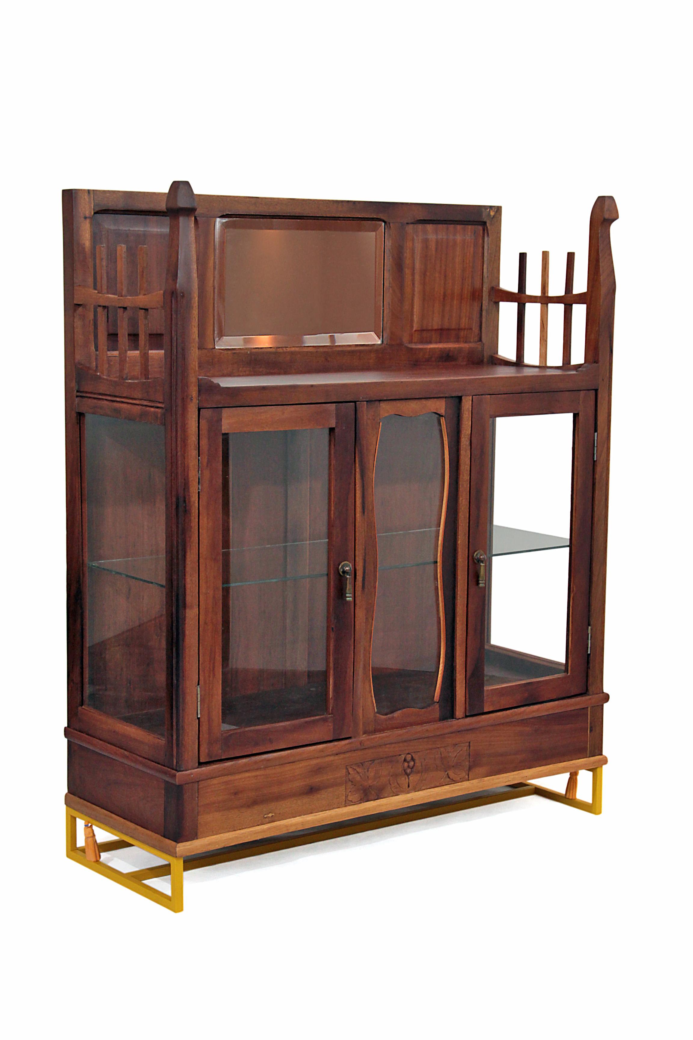 20th Century Antique Brazilian Wooden Contemporary Baroque Glass Cabinet, Restauro #1 For Sale