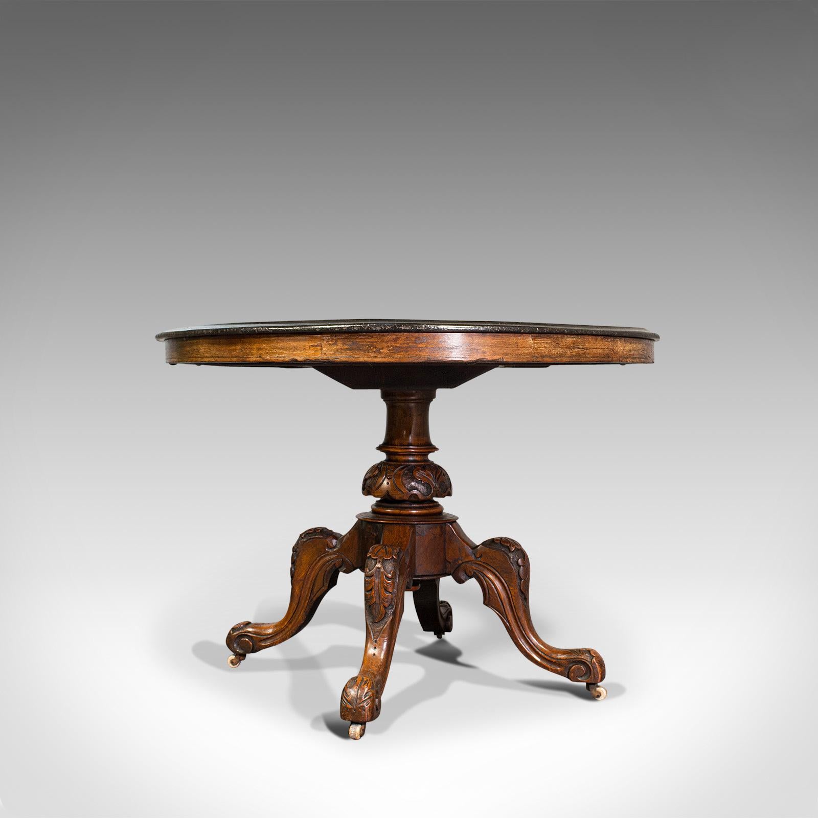 British Antique Breakfast Table, English, Walnut, Mahogany, Tilt-Top, Oval, Victorian
