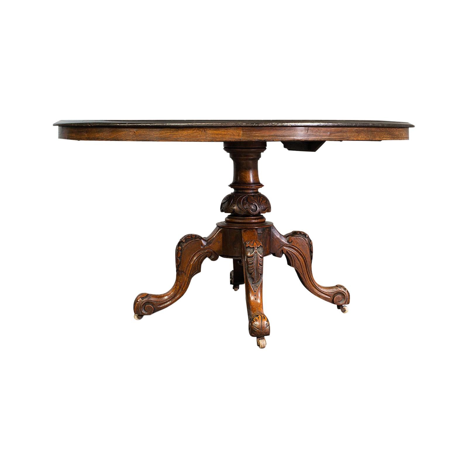 Antique Breakfast Table, English, Walnut, Mahogany, Tilt-Top, Oval, Victorian