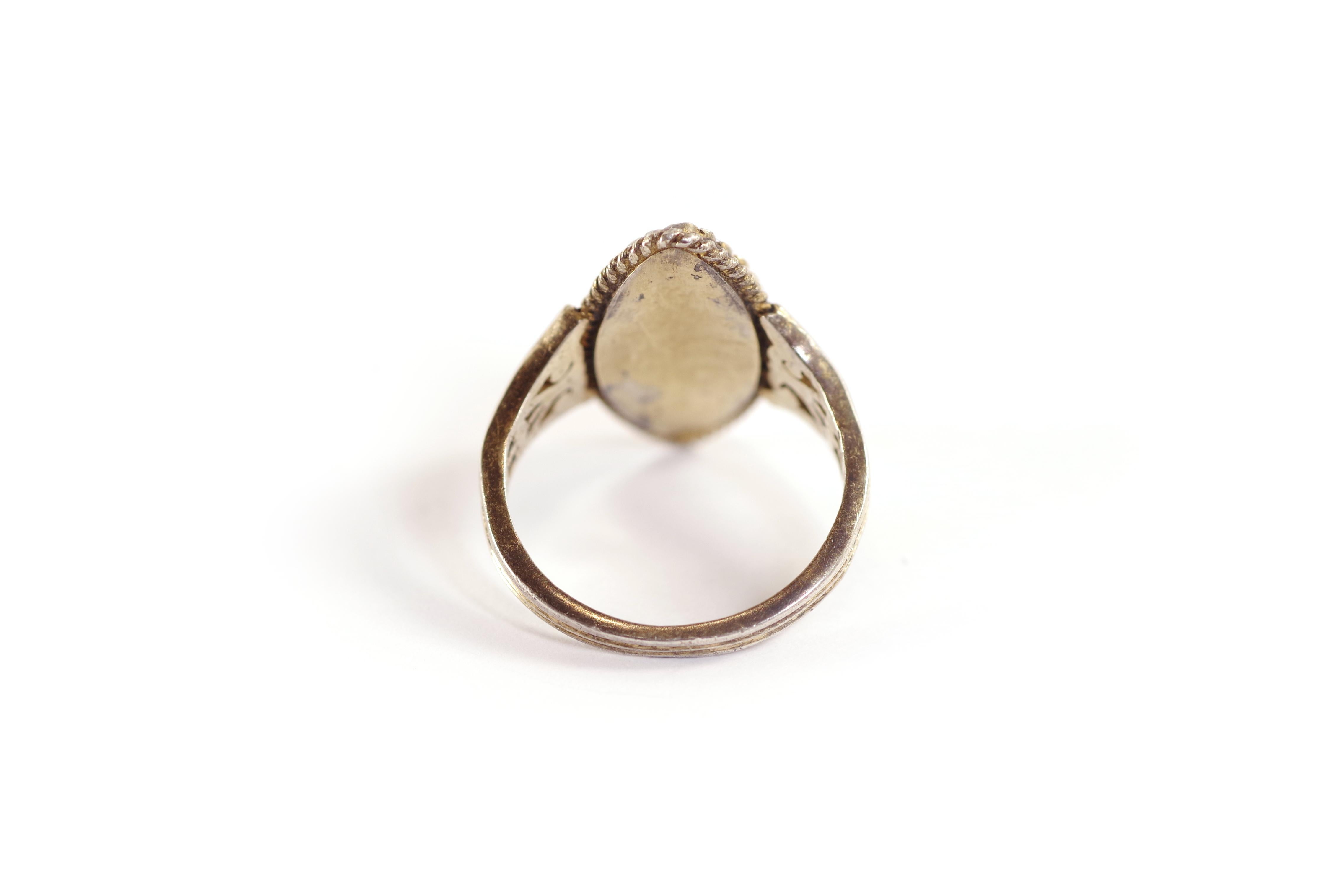 Victorian Antique Bressan enamel ring in vermeil, gilt silver, antique navette ring