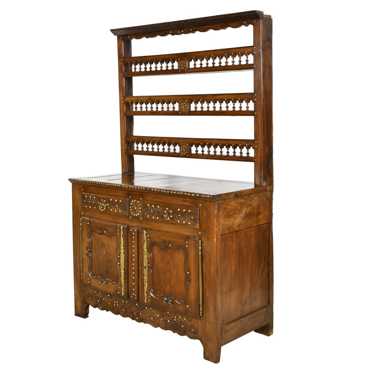 French Provincial Antique Breton Buffet-Vaisselier/French Cupboard in Chestnut with Open Rack For Sale