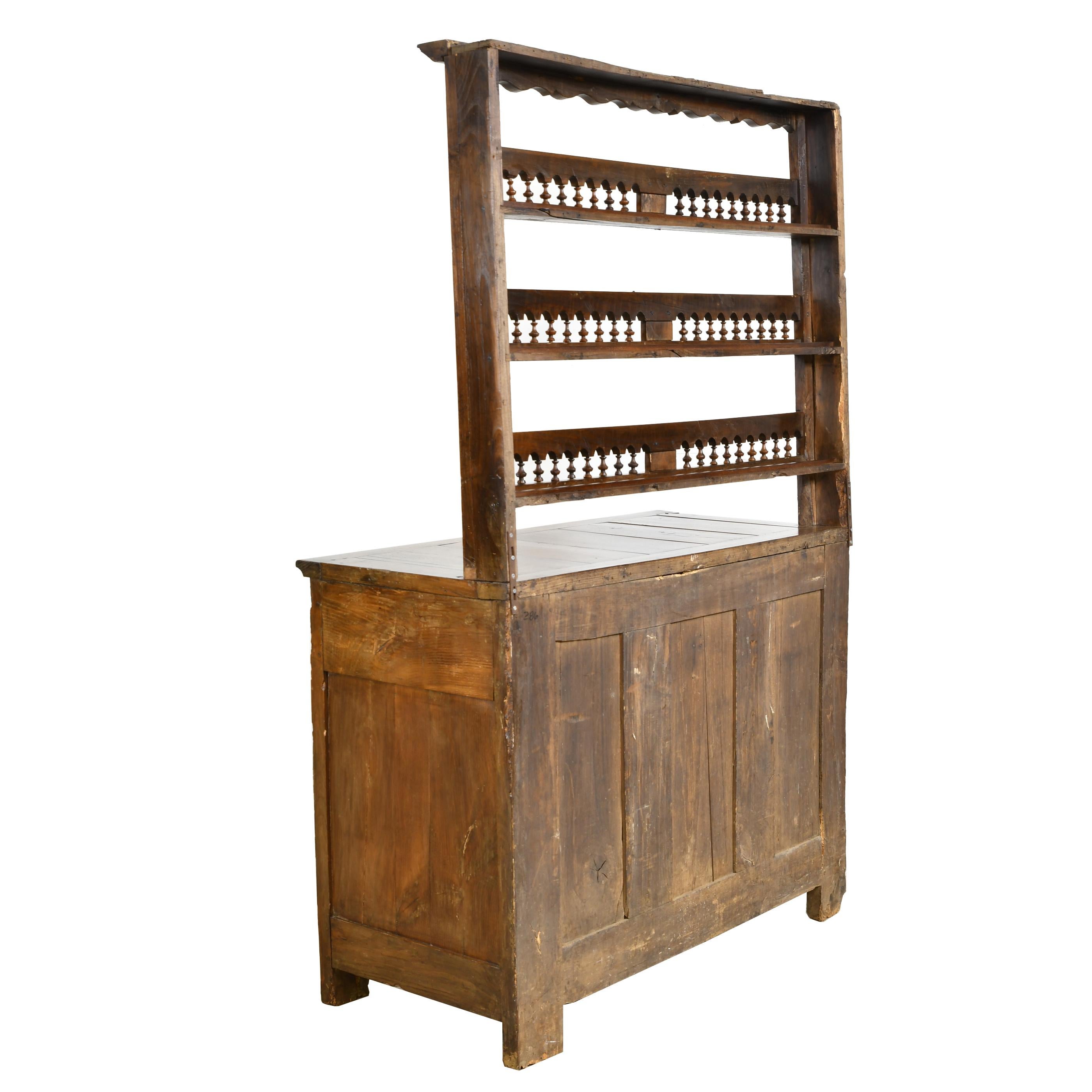 Brass Antique Breton Buffet-Vaisselier/French Cupboard in Chestnut with Open Rack For Sale