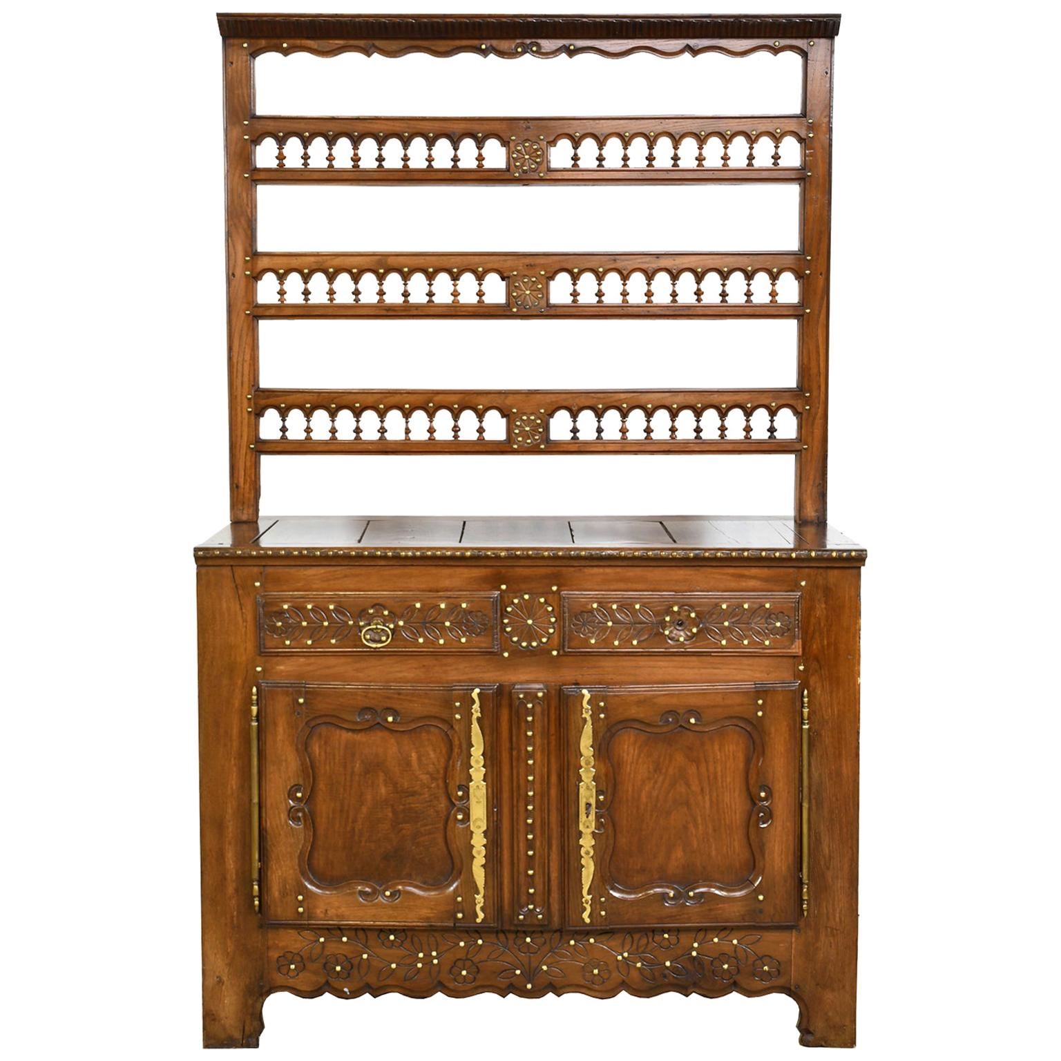 Antique Breton Buffet-Vaisselier/French Cupboard in Chestnut with Open Rack For Sale