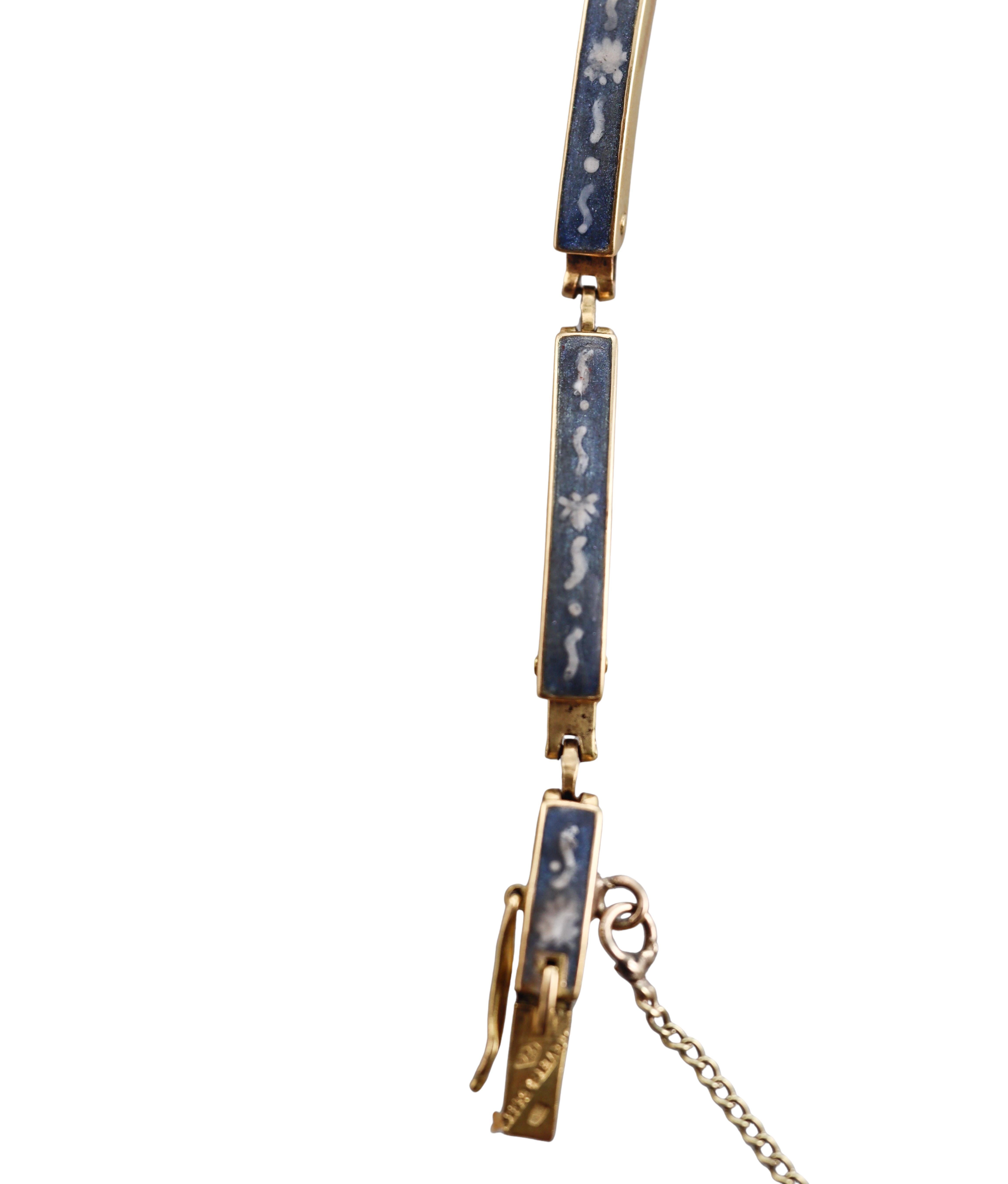 Round Cut Antique Brevett Yellow Gold Enamel Diamond Watch Bracelet For Sale