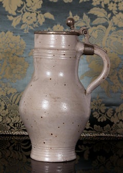 Antique brewery beer jug "pear jug" Bavaria/Austria mid 18th century pewter lid