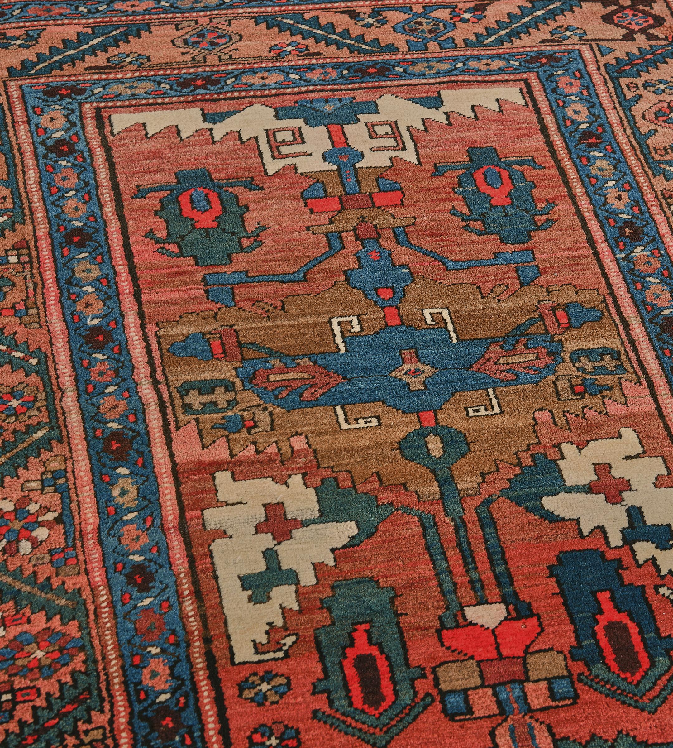 Hand-Knotted Antique Brick-Red Wool Persian Serab Runner with Polychrome Lozenges For Sale