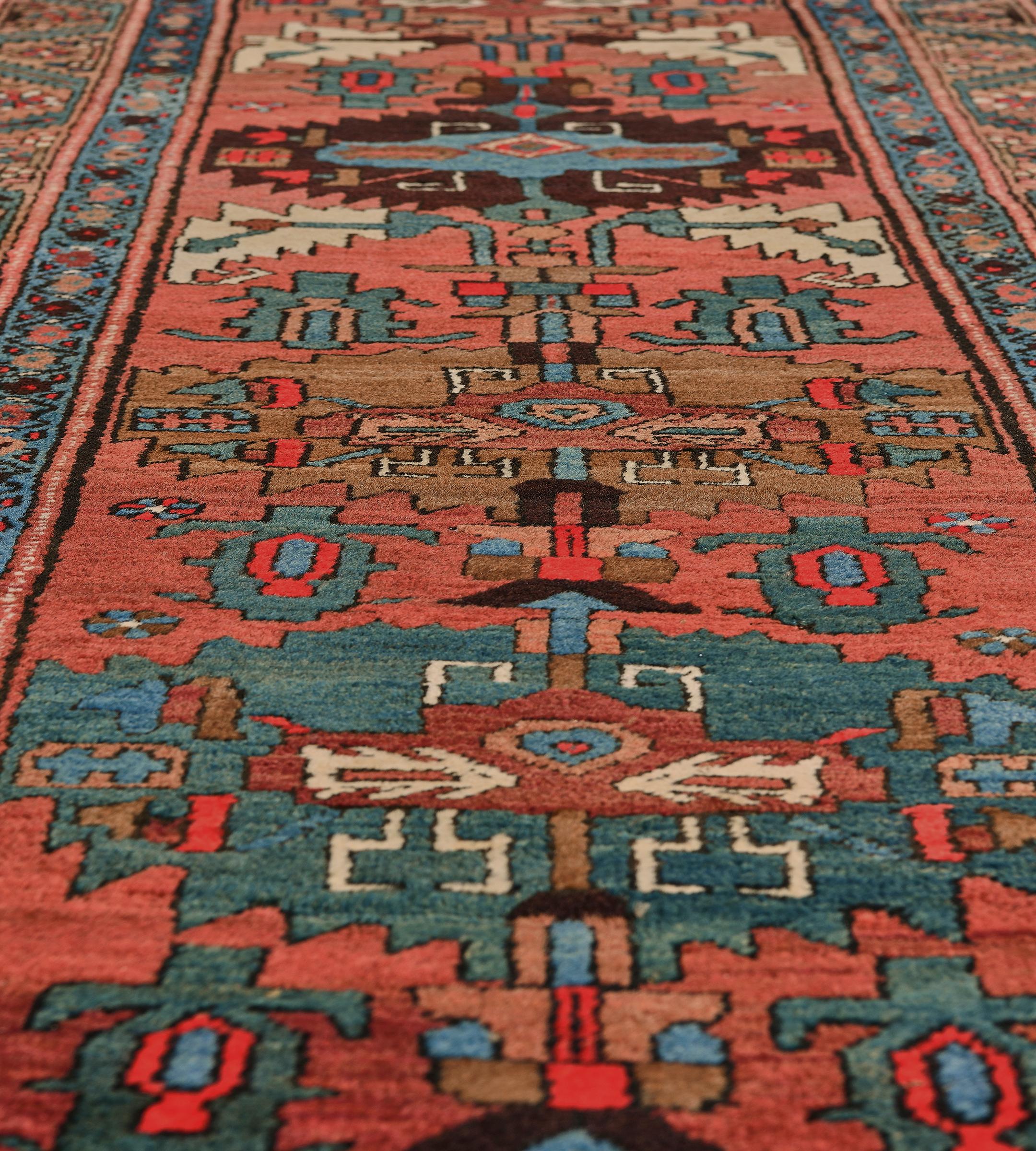 Antique Brick-Red Wool Persian Serab Runner with Polychrome Lozenges In Good Condition For Sale In West Hollywood, CA