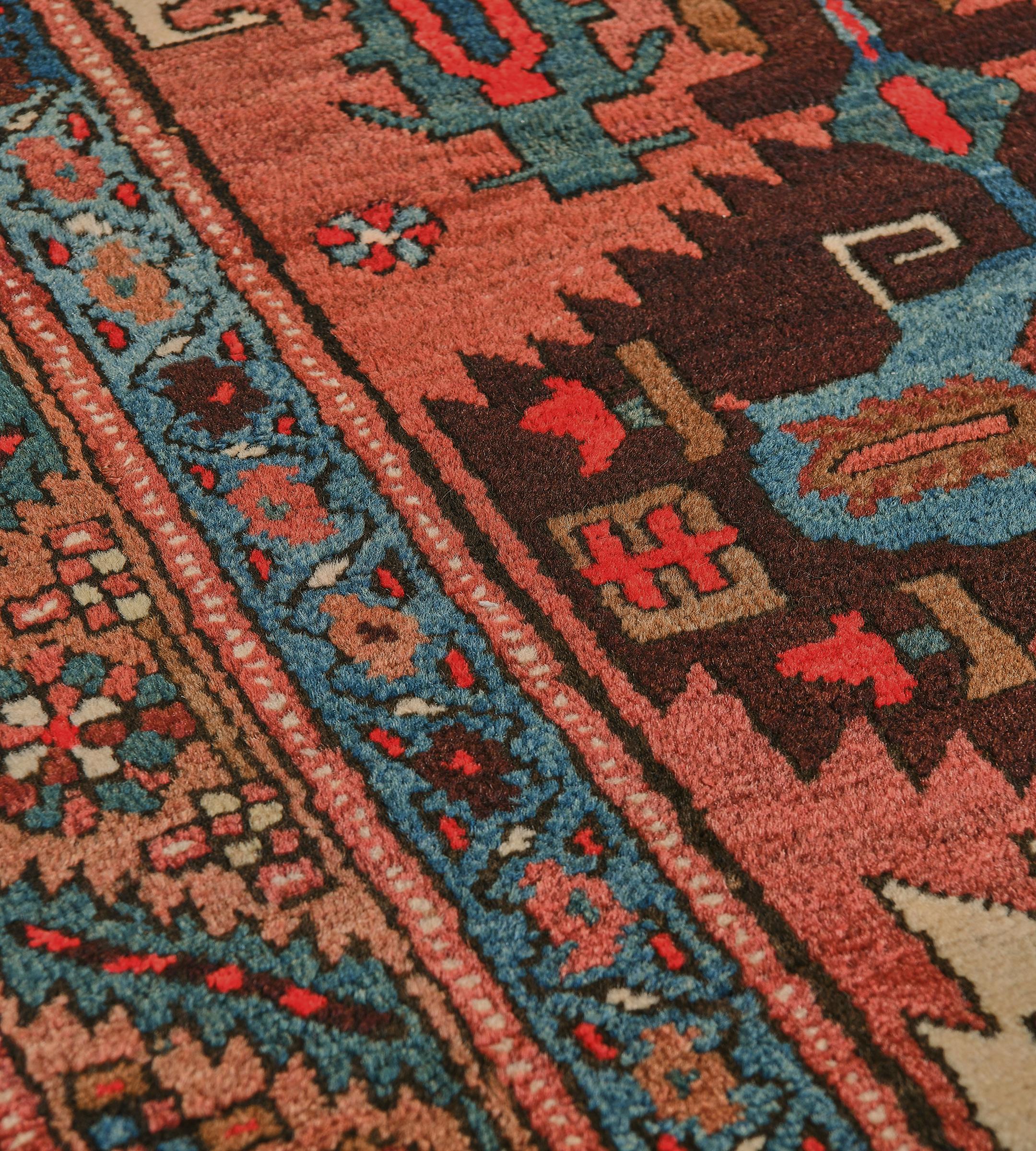 19th Century Antique Brick-Red Wool Persian Serab Runner with Polychrome Lozenges For Sale