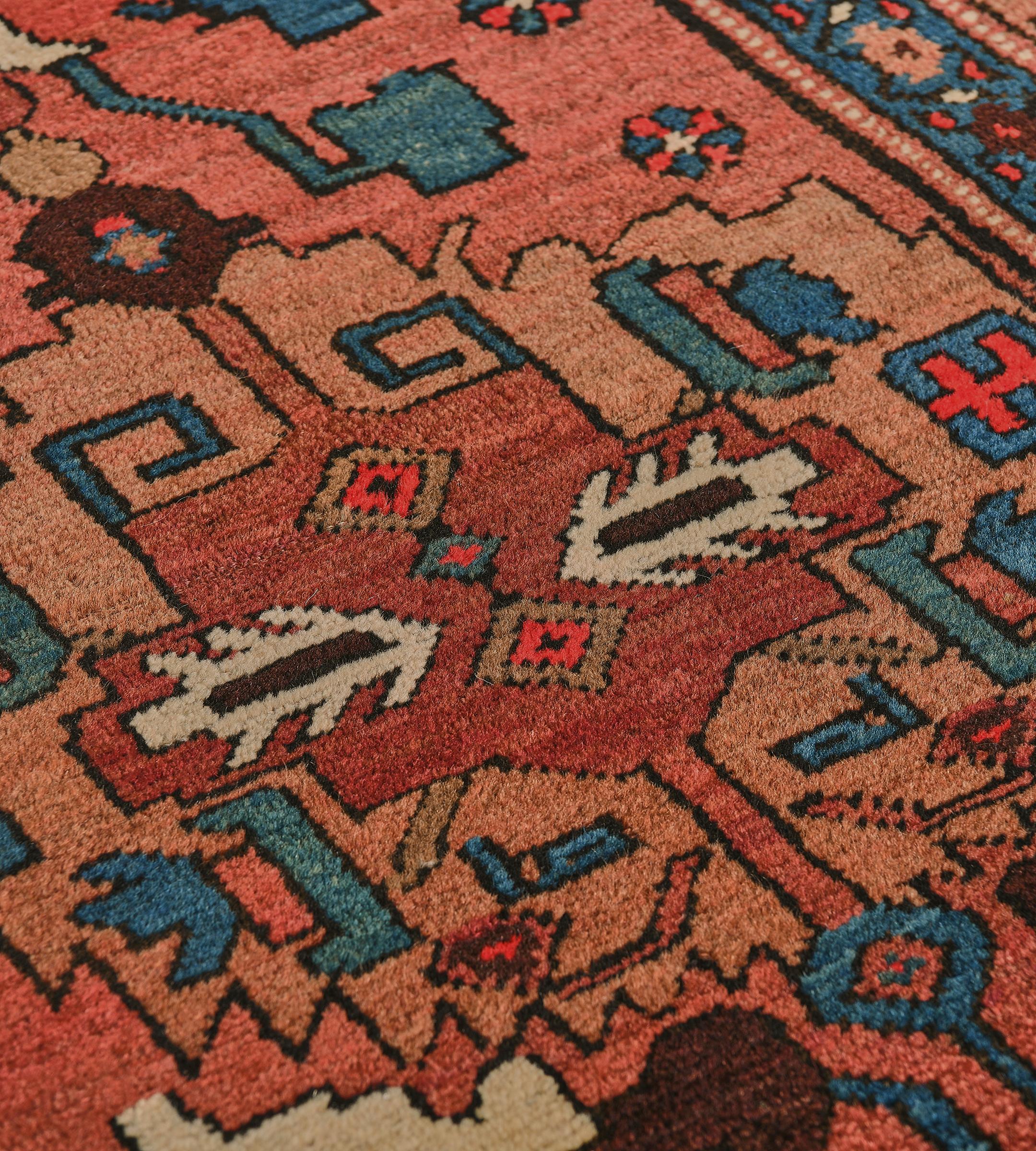 Antique Brick-Red Wool Persian Serab Runner with Polychrome Lozenges For Sale 1