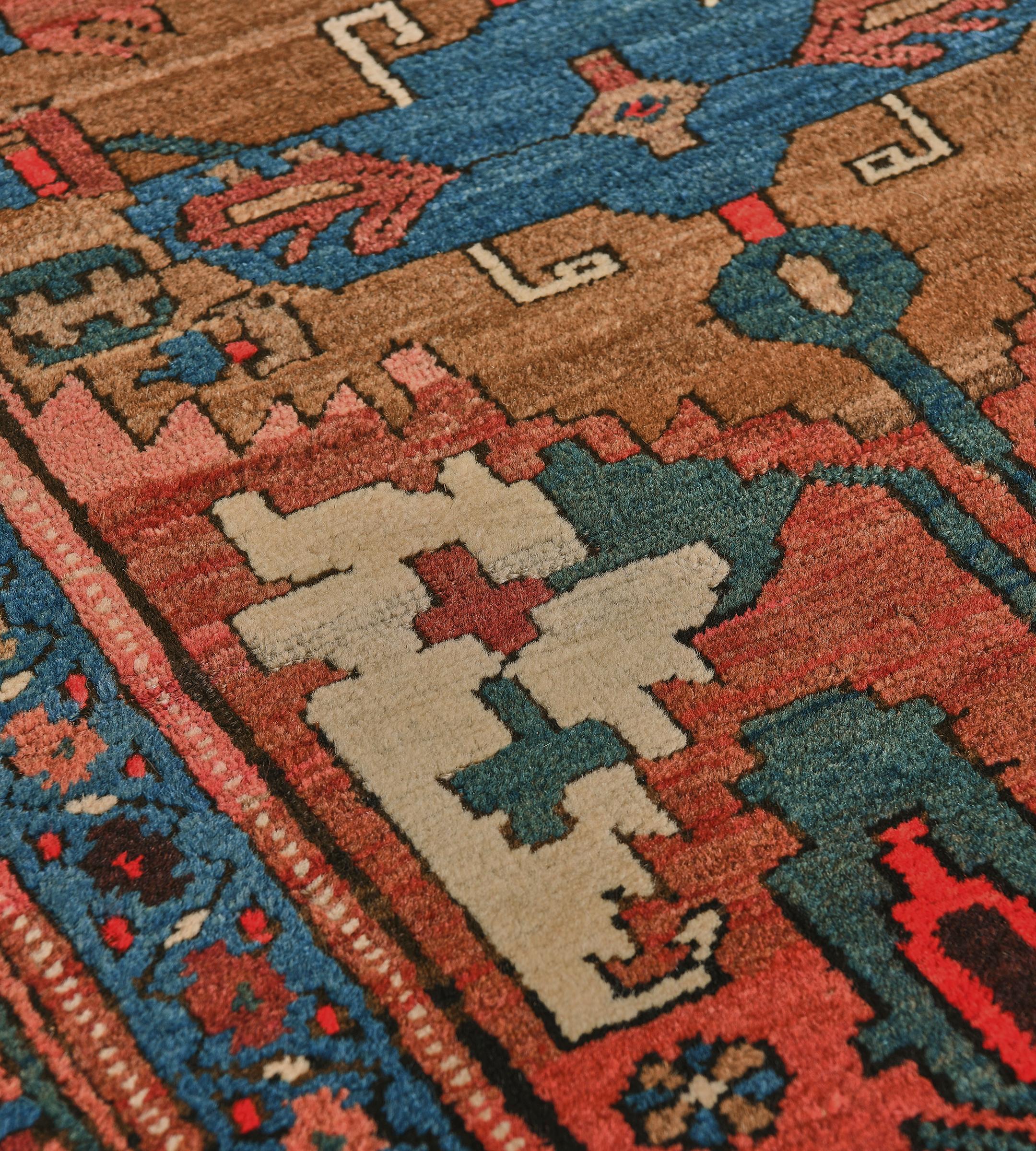 Antique Brick-Red Wool Persian Serab Runner with Polychrome Lozenges For Sale 2