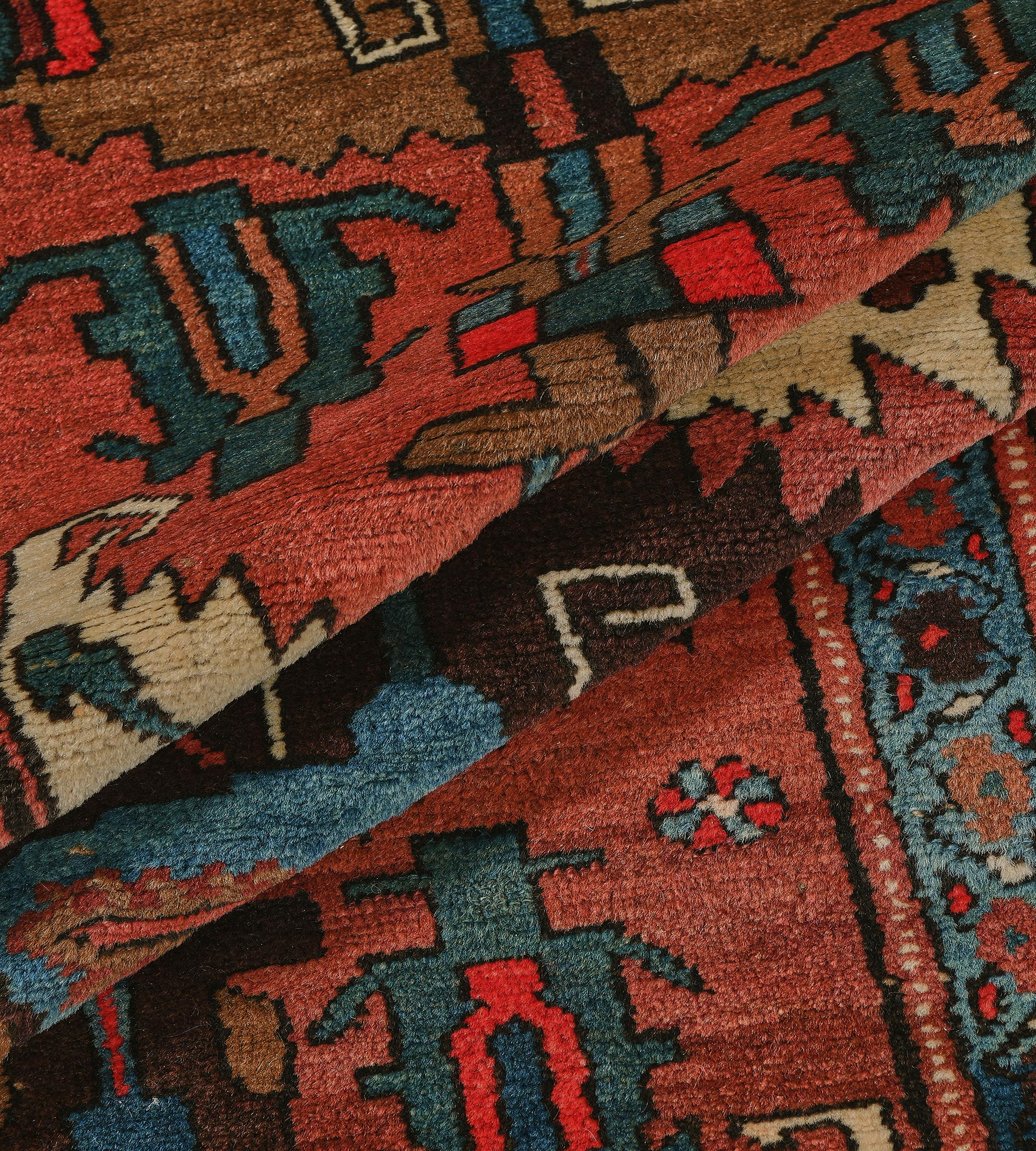 Antique Brick-Red Wool Persian Serab Runner with Polychrome Lozenges For Sale 3