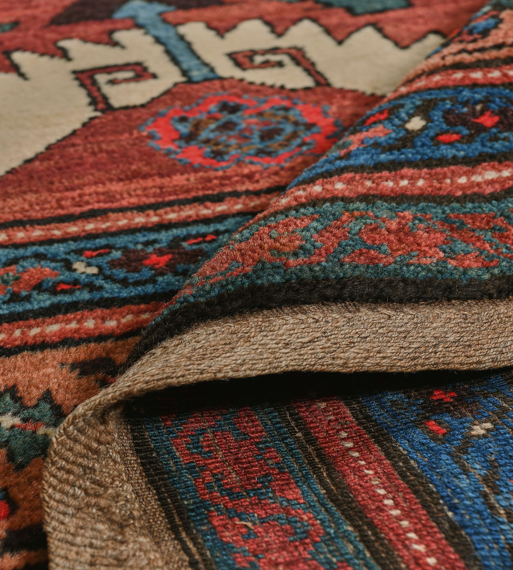 Antique Brick-Red Wool Persian Serab Runner with Polychrome Lozenges For Sale 4