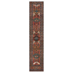 Antique Brick-Red Wool Persian Serab Runner with Polychrome Lozenges