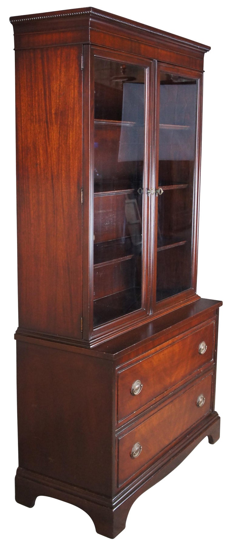 Antique Brickwede Sheraton Style Mahogany Stepback Bookcase Display Cabinet 68