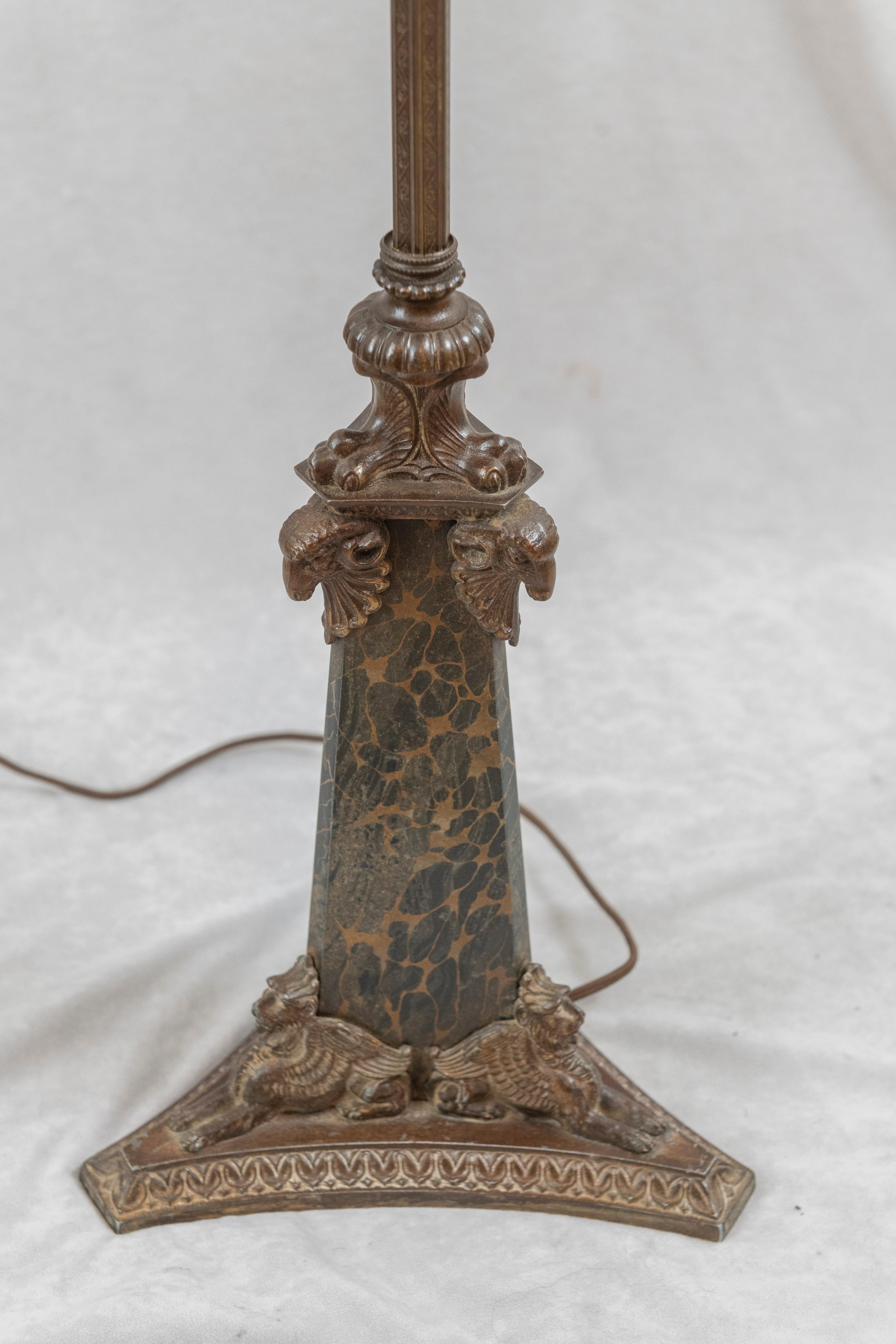 Antique Bridge Lamp w/Kokomo Slag Glass Shade, ca. 1910 4