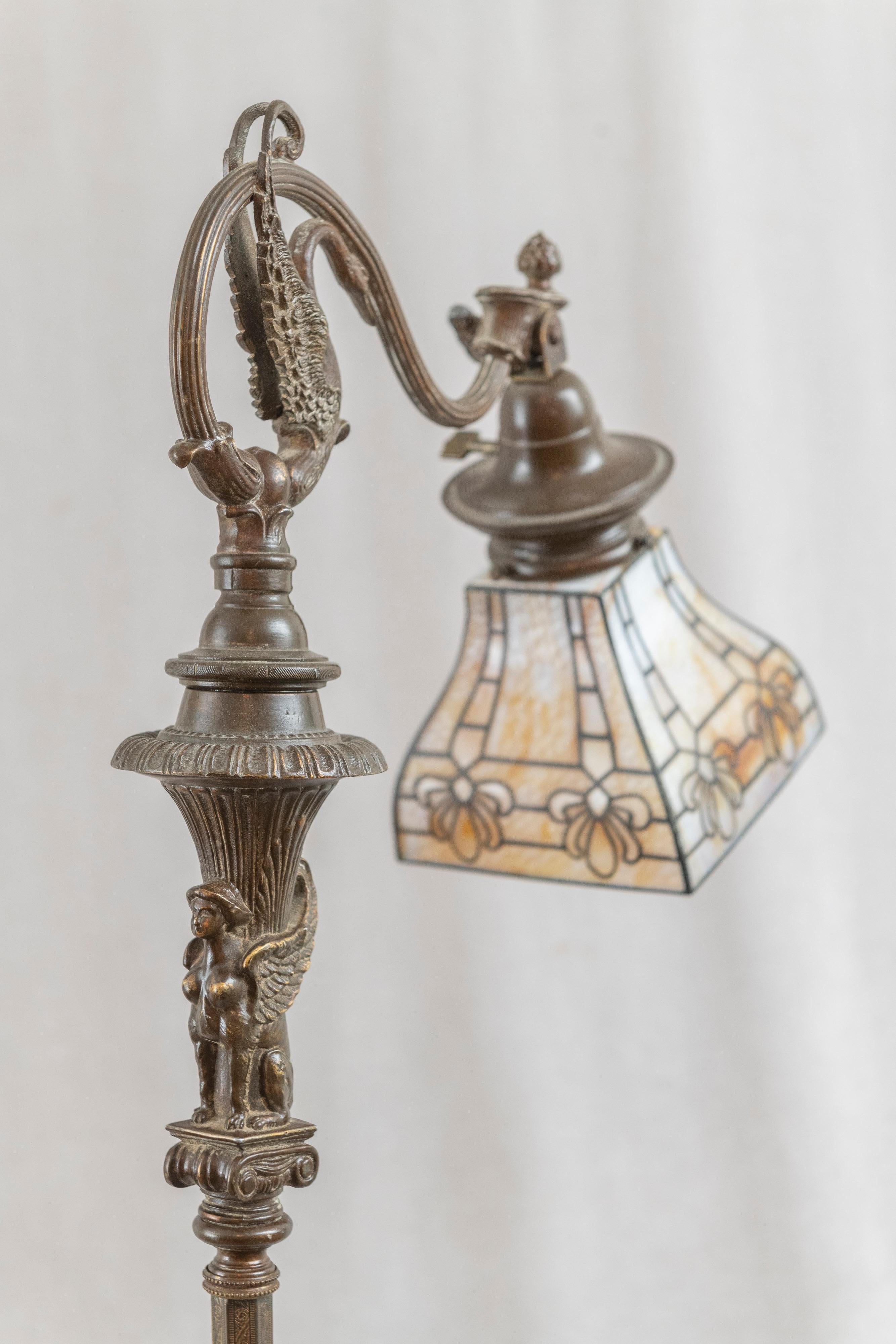 Antique Bridge Lamp w/Kokomo Slag Glass Shade, ca. 1910 1