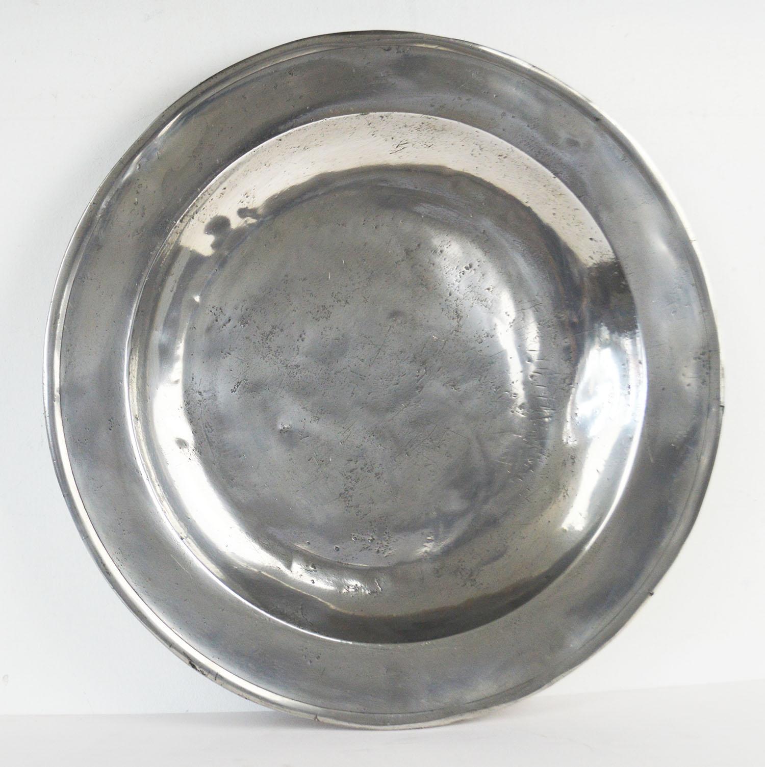  2 Antique Brightly Polished 15 inch Pewter Chargers, English, 18th Century 6