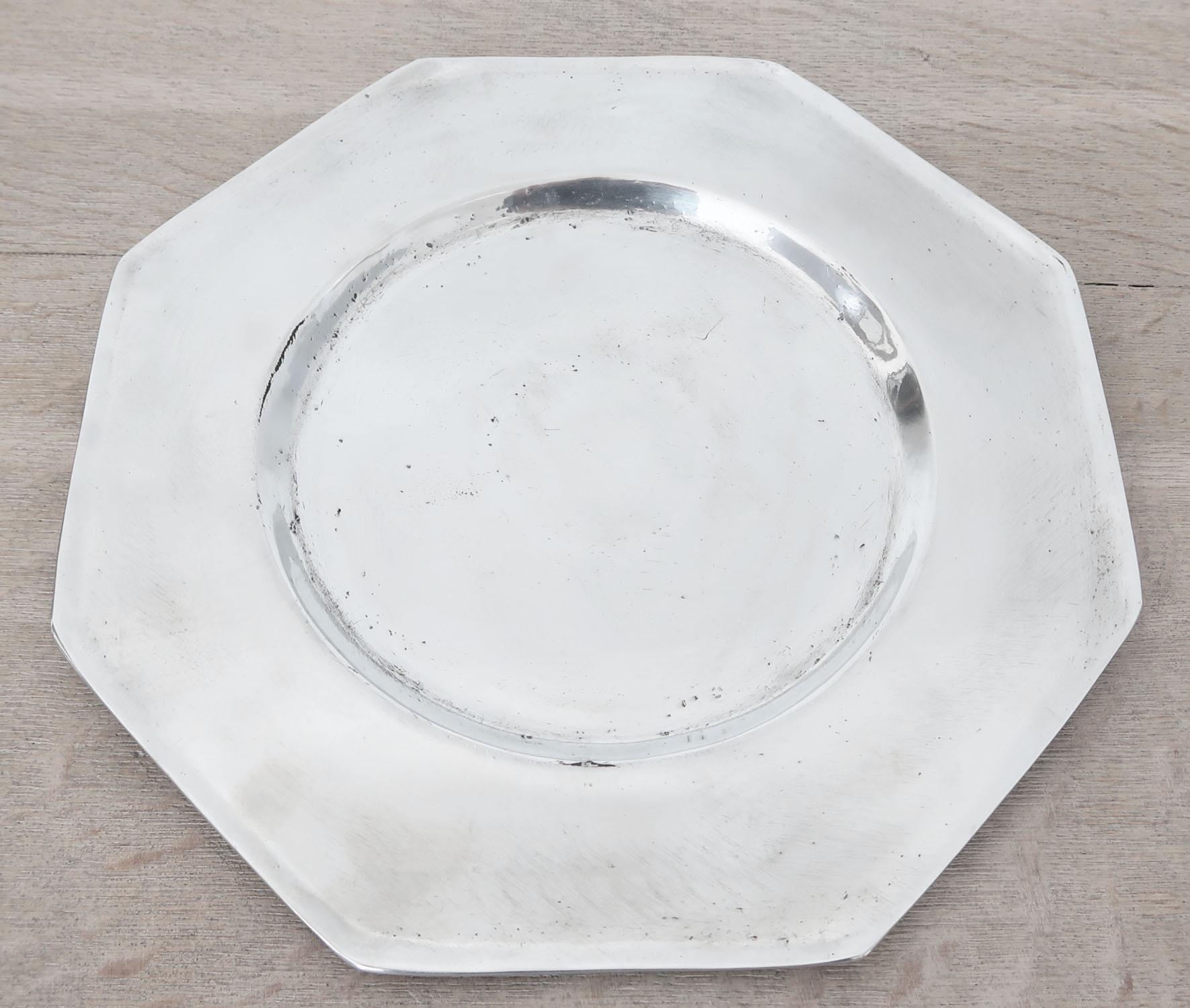 Georgian Antique Brightly Polished Pewter Octagonal Plate, 19th Century