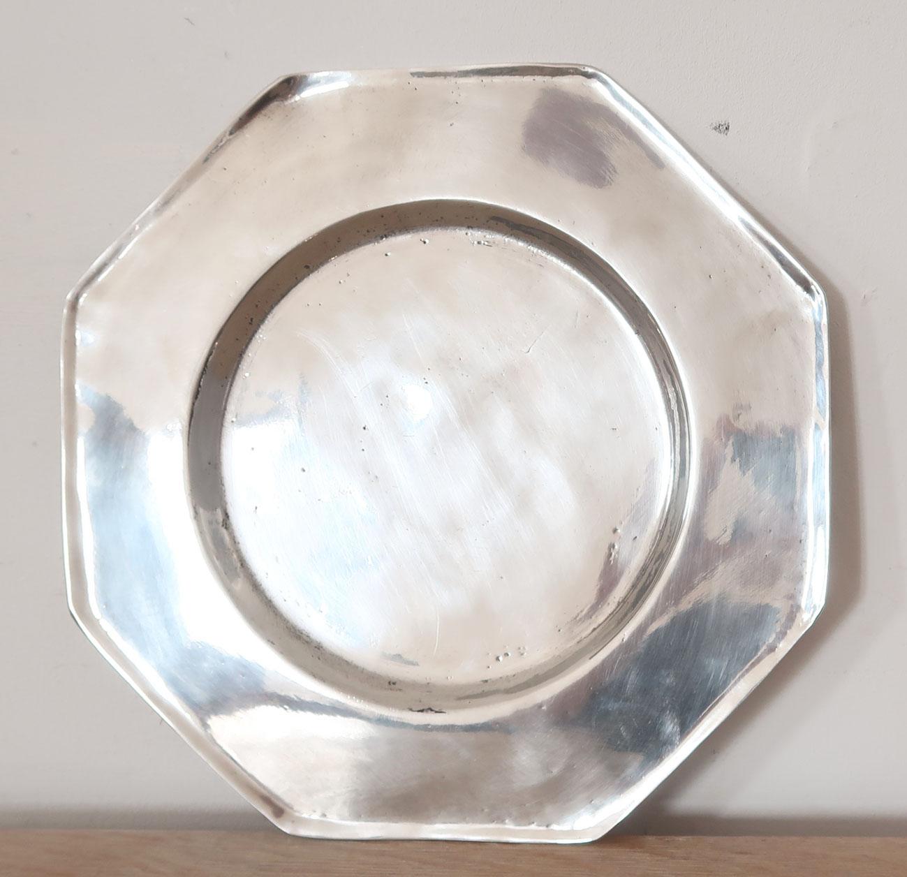 Swedish Antique Brightly Polished Pewter Octagonal Plate, 19th Century