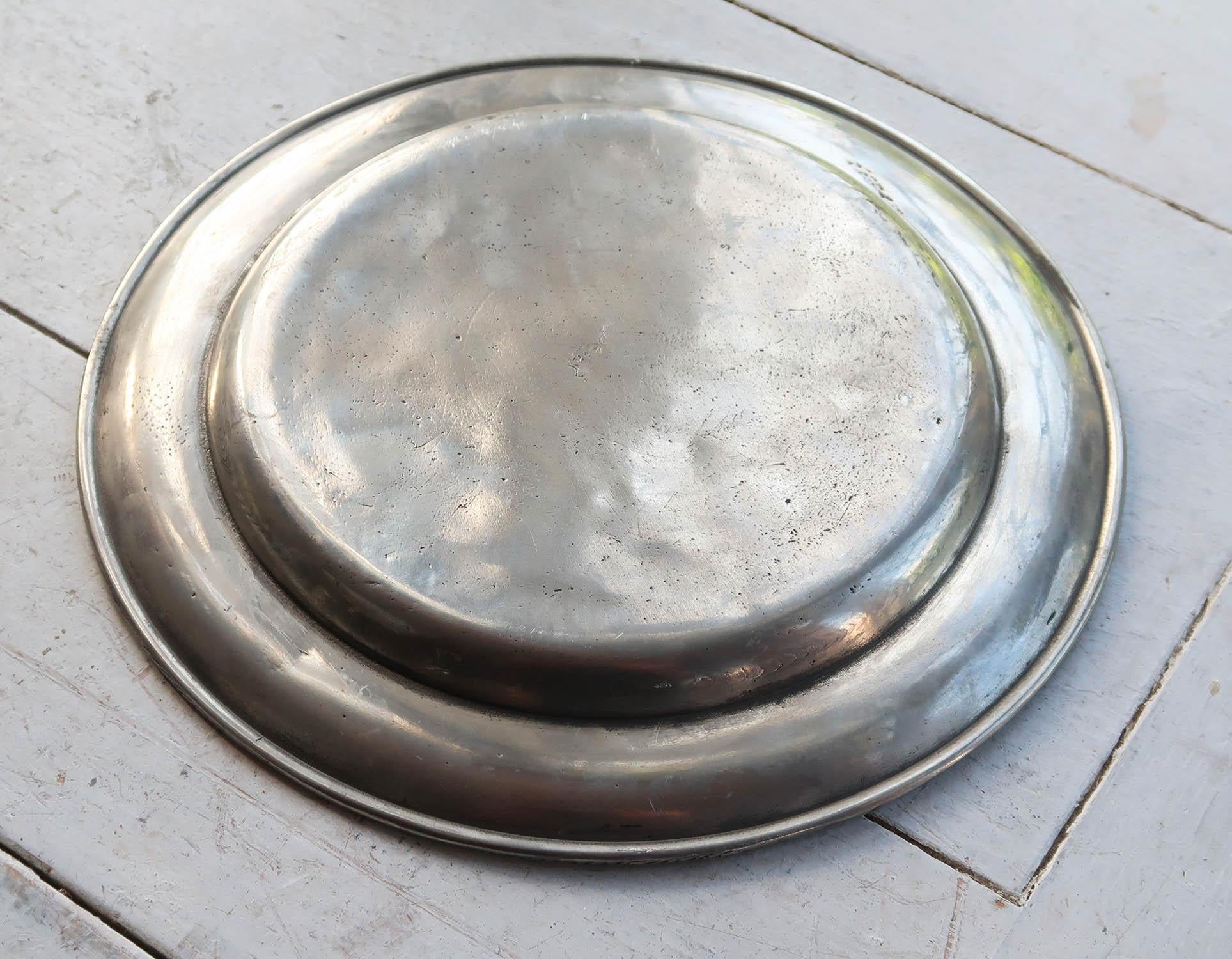 Georgian Antique Brightly Polished Pewter Plate, English, C.1800 For Sale