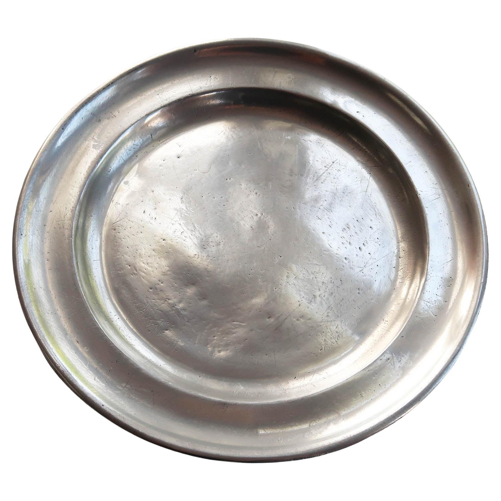 Antique Brightly Polished Pewter Plate, English, C.1800 For Sale