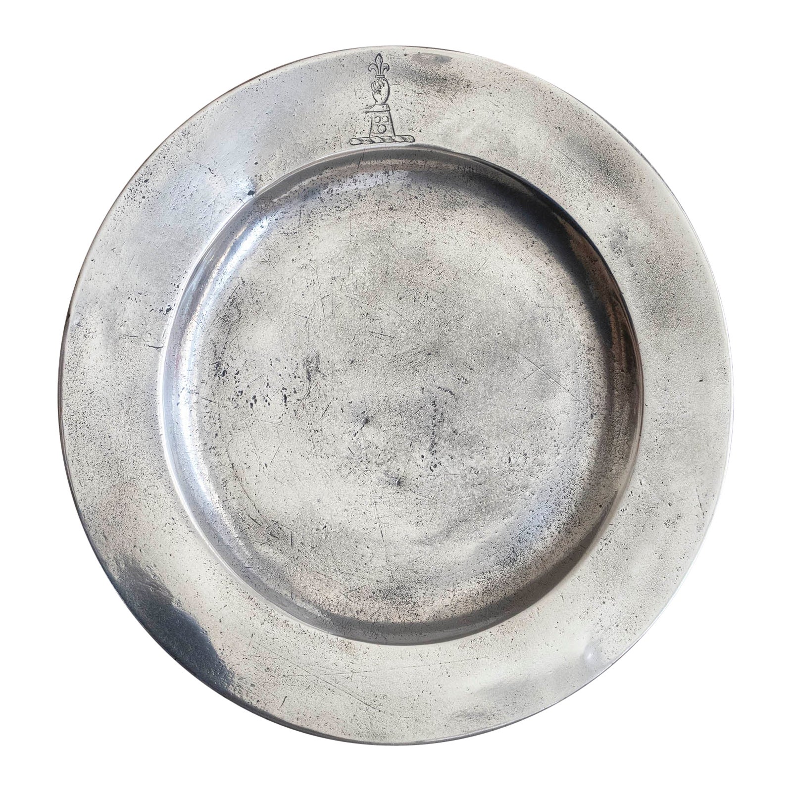 Antique Brightly Polished Pewter Plate With An Armorial, English, C.1800