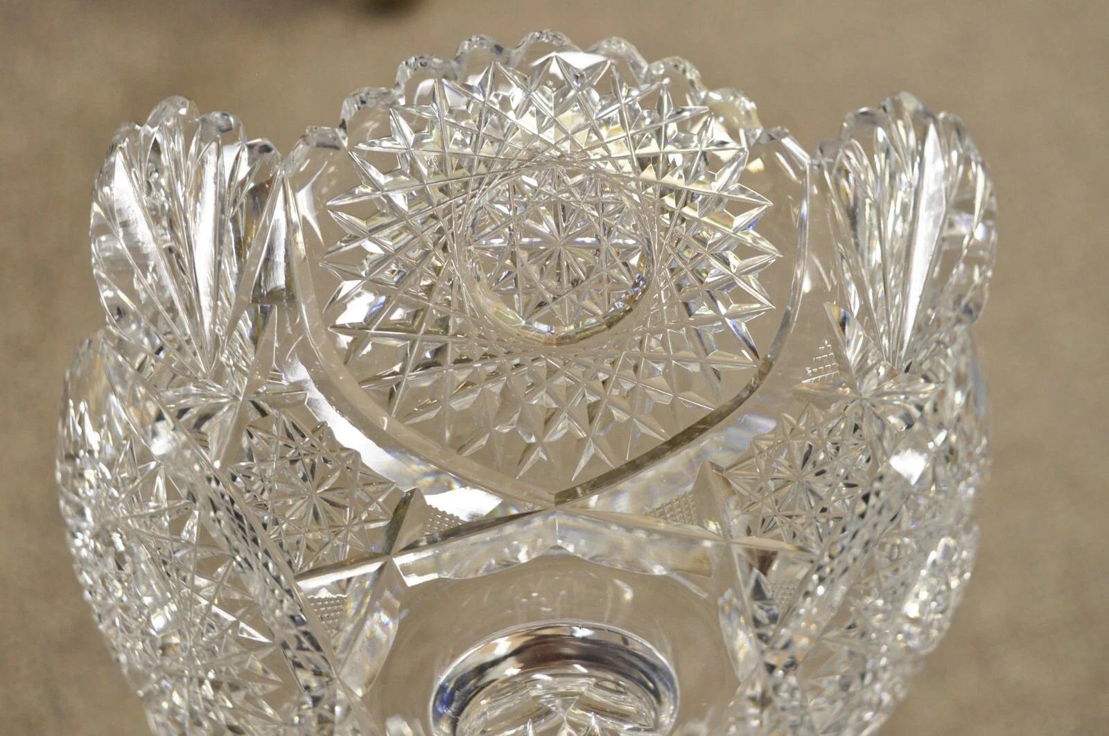 Antiguo Compota de Caramelos de Cristal de Corte Brillante Plato de Tuercas con Pedestal - un Par en venta 3