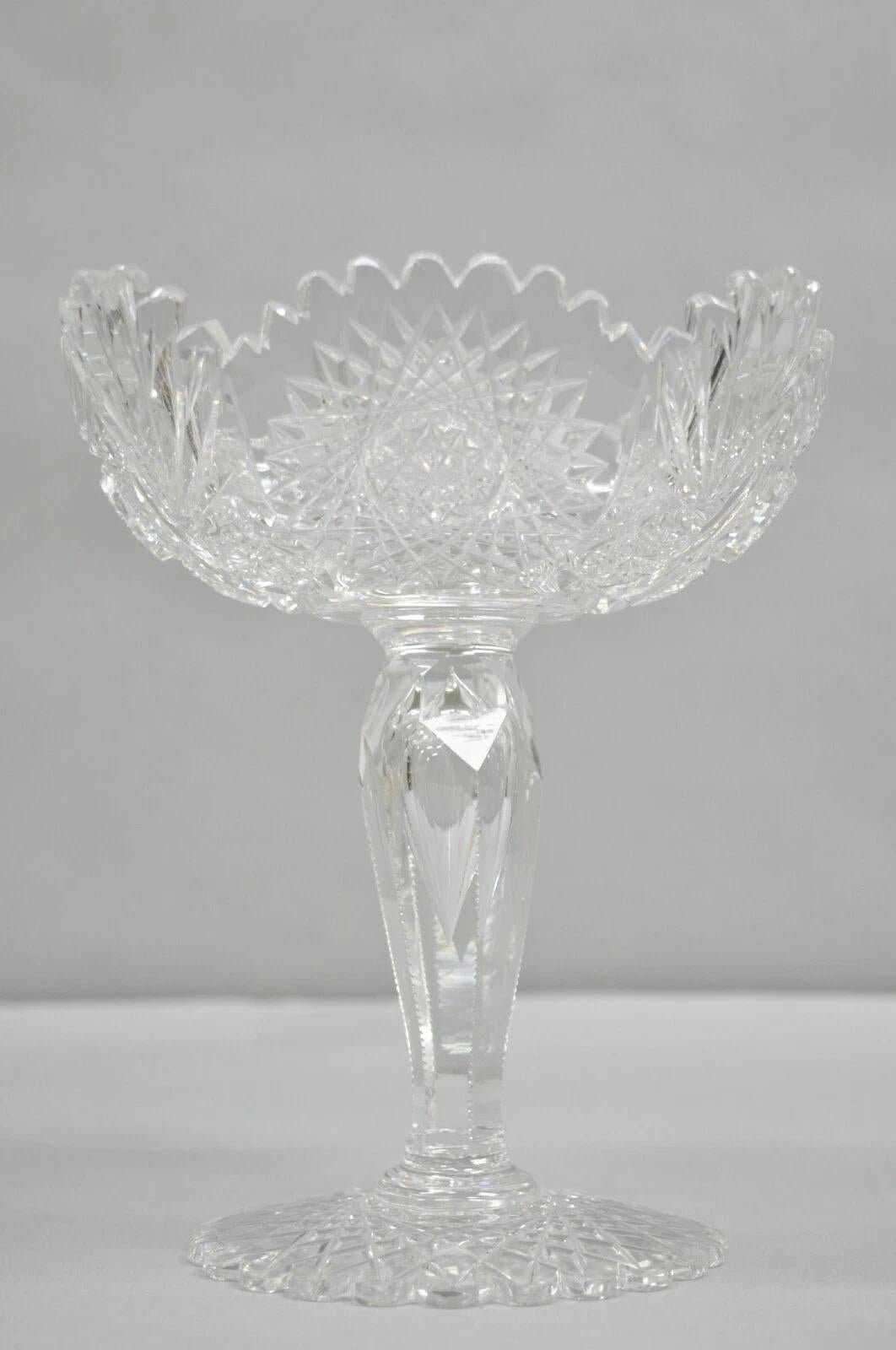 Antiguo Compota de Caramelos de Cristal de Corte Brillante Plato de Tuercas con Pedestal - un Par en venta 4