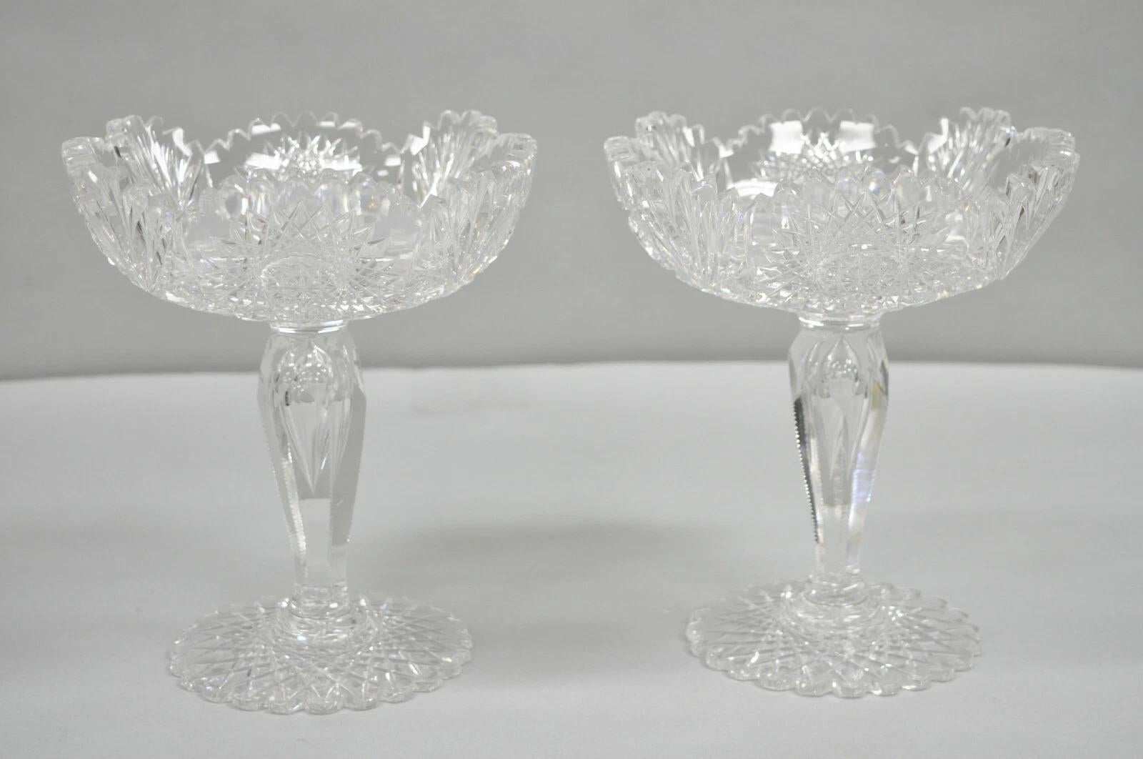 Antiguo Compota de Caramelos de Cristal de Corte Brillante Plato de Tuercas con Pedestal - un Par en venta 5