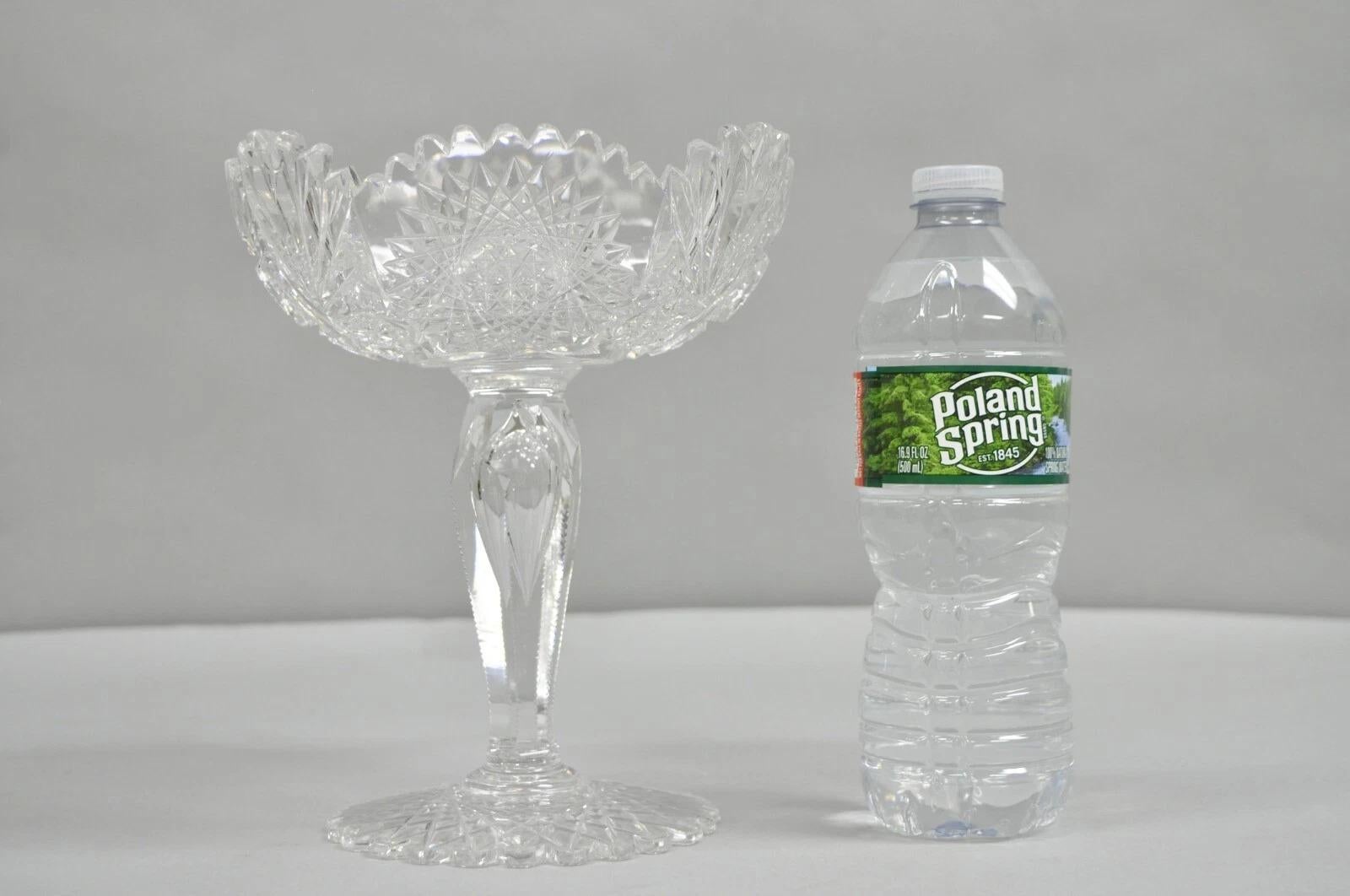 Antiguo Compota de Caramelos de Cristal de Corte Brillante Plato de Tuercas con Pedestal - un Par. Principios del siglo XX. Medidas: 8