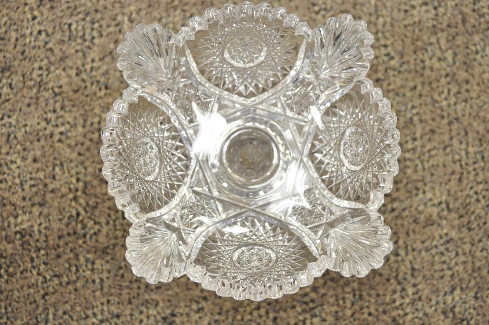Antiguo Compota de Caramelos de Cristal de Corte Brillante Plato de Tuercas con Pedestal - un Par Victoriano en venta