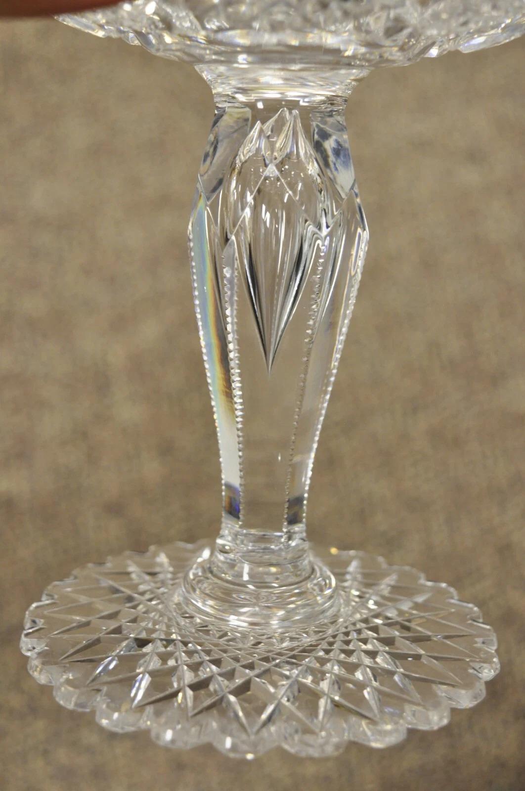 Antiguo Compota de Caramelos de Cristal de Corte Brillante Plato de Tuercas con Pedestal - un Par Desconocido en venta