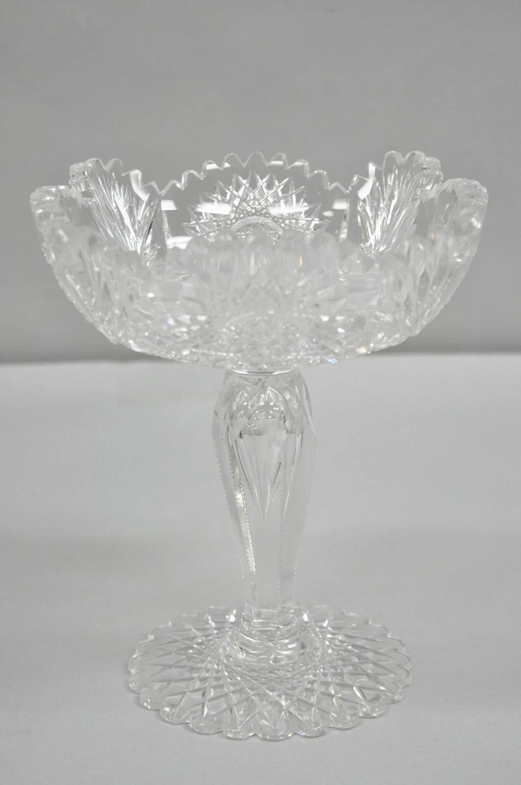 Antiguo Compota de Caramelos de Cristal de Corte Brillante Plato de Tuercas con Pedestal - un Par siglo XX en venta