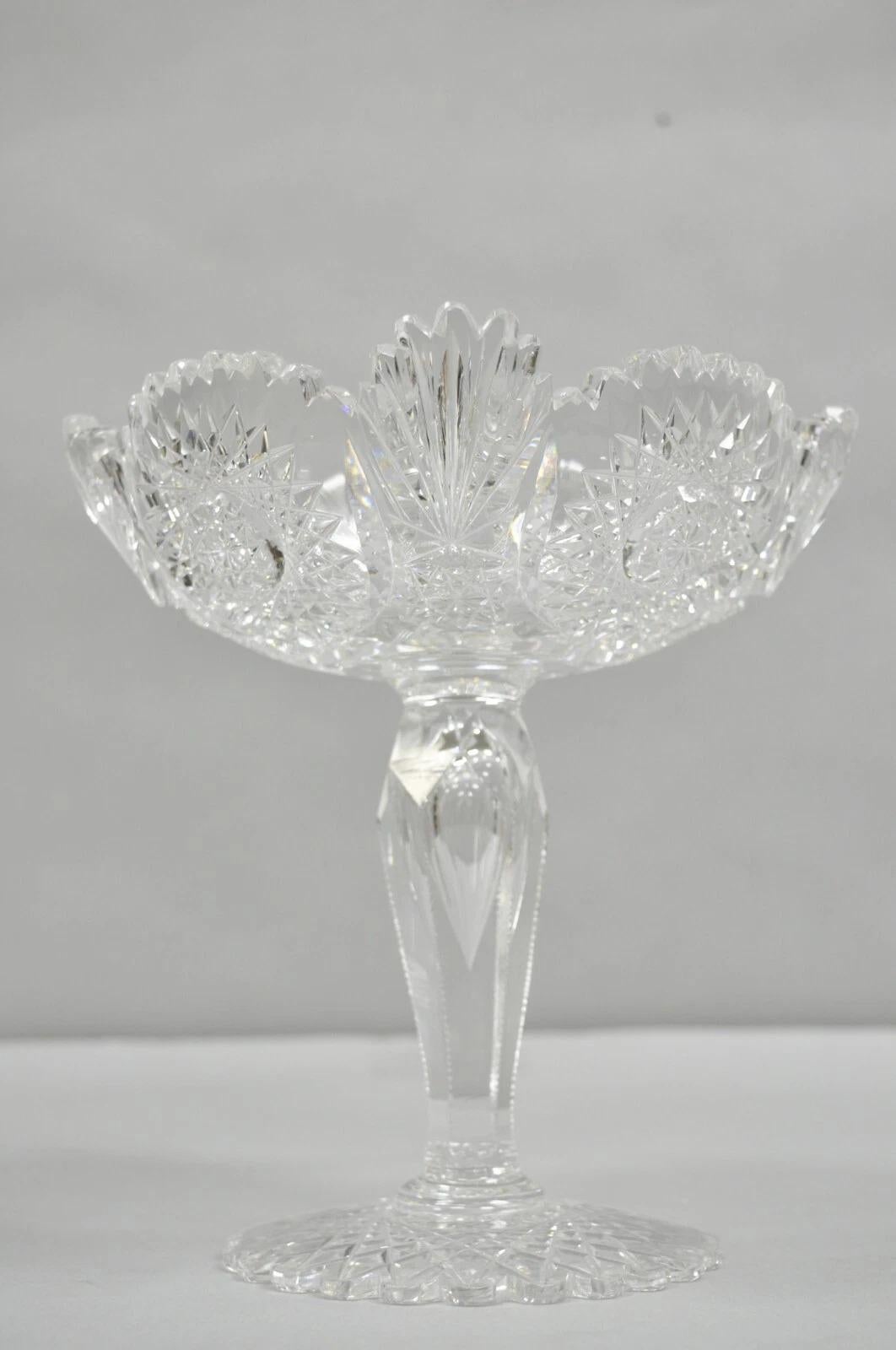 Antiguo Compota de Caramelos de Cristal de Corte Brillante Plato de Tuercas con Pedestal - un Par Vidrio en venta