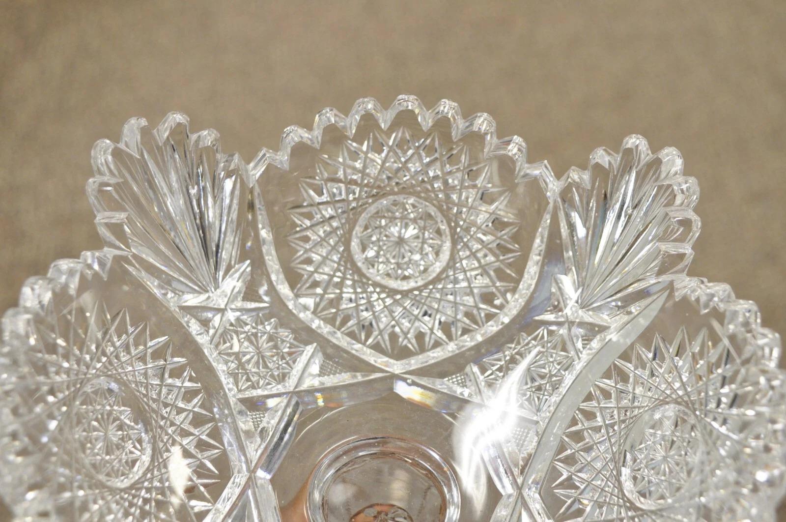 Antiguo Compota de Caramelos de Cristal de Corte Brillante Plato de Tuercas con Pedestal - un Par en venta 1