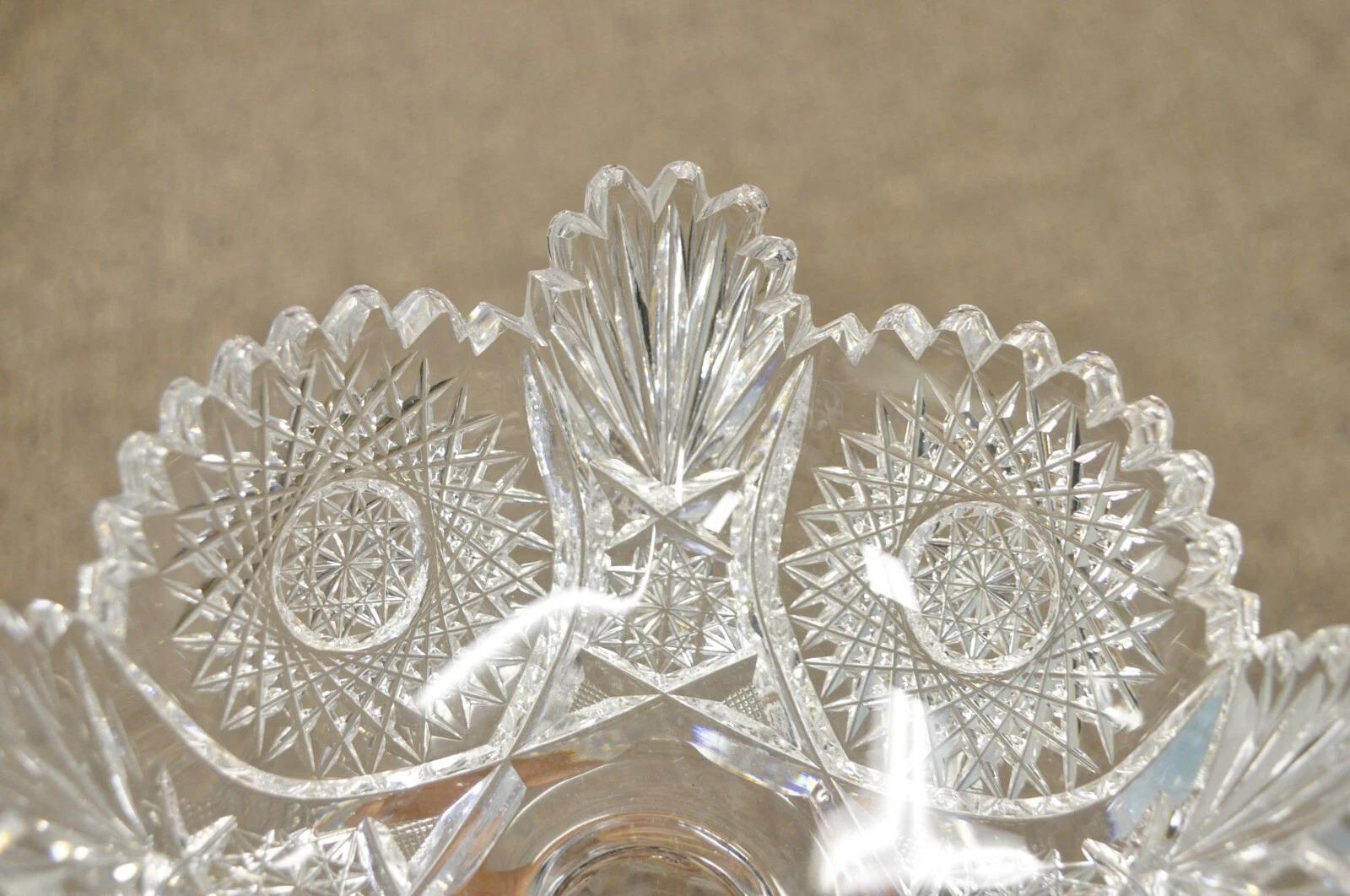 Antiguo Compota de Caramelos de Cristal de Corte Brillante Plato de Tuercas con Pedestal - un Par en venta 2