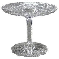 Antique Brilliant Cut Glass Cake Pedestal Platter with Daisy Pattern C1890