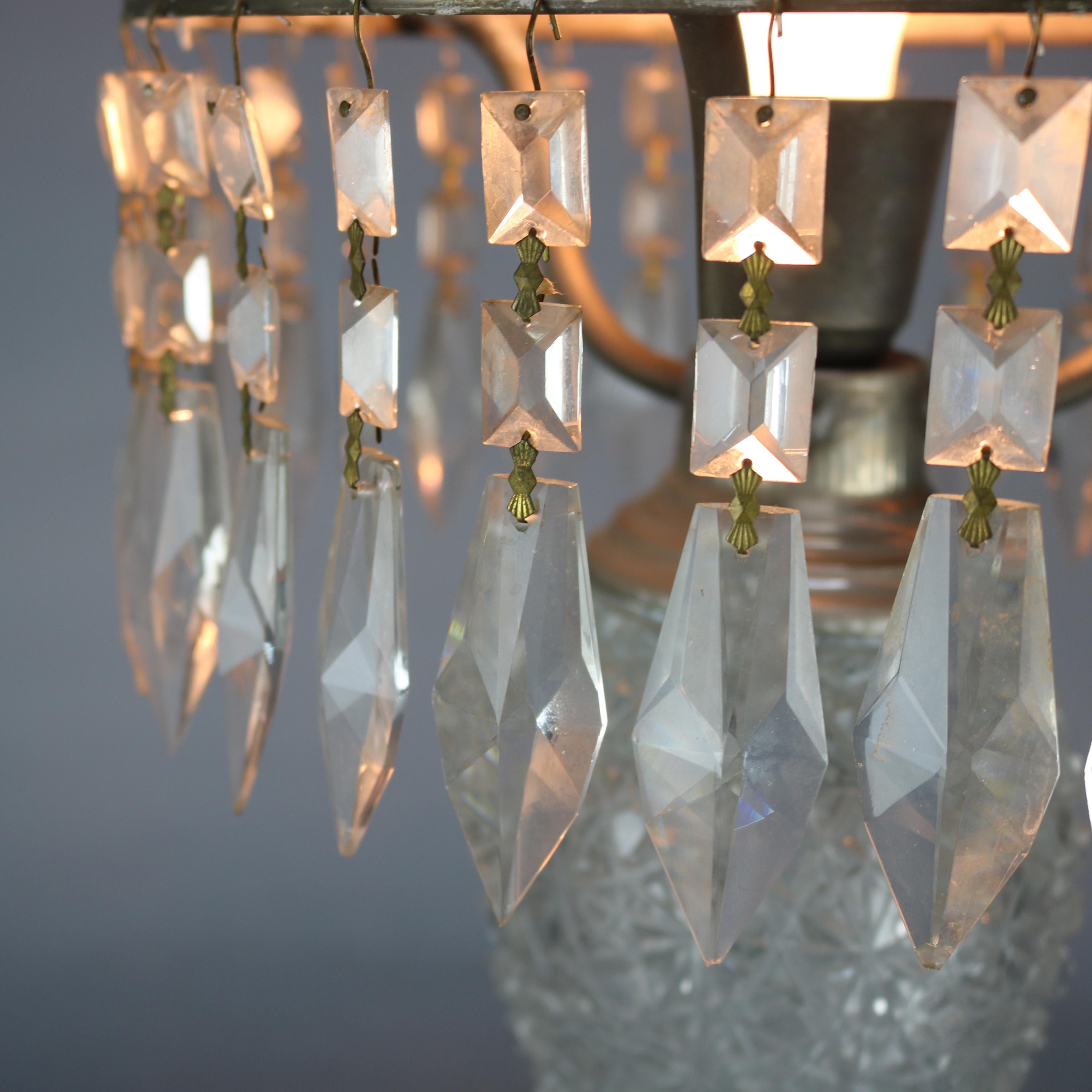 Metal Antique Brilliant Cut Glass Mushroom Parlor Lamp, circa 1920