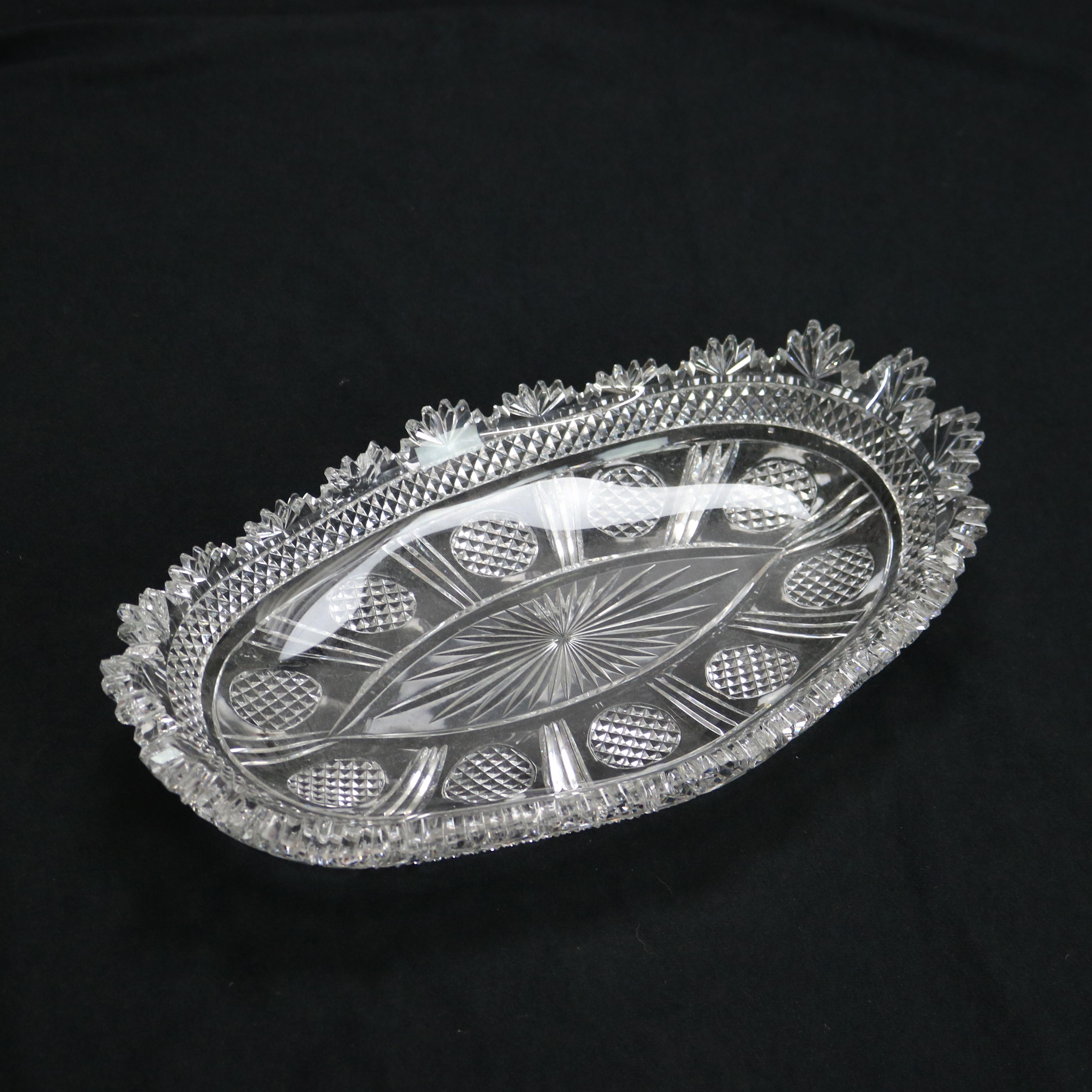 Bandeja de servir antigua de cristal tallado brillante con dibujo de diamantes C1890 Vidrio en venta