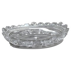 Antique Brilliant Cut Glass Serving Tray with Diamond Pattern C1890