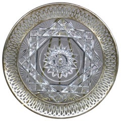 Antique Brilliant Cut Glass & Sterling Serving Plate, Circa 1900