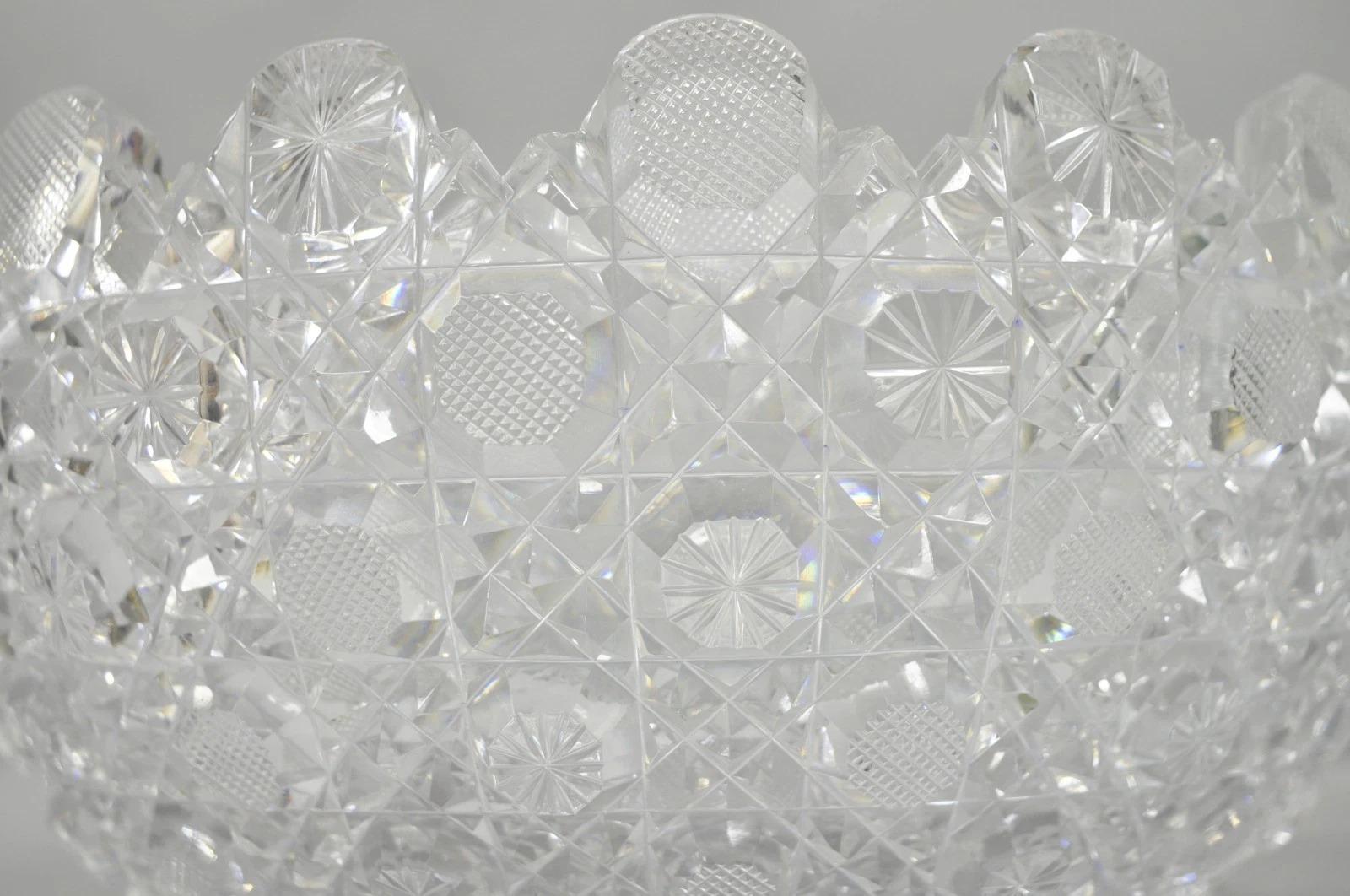 Antiguo cristal tallado brillante Victoriano Diente de sierra Pesado Frutero de caramelo de 10 pulgadas Vidrio en venta