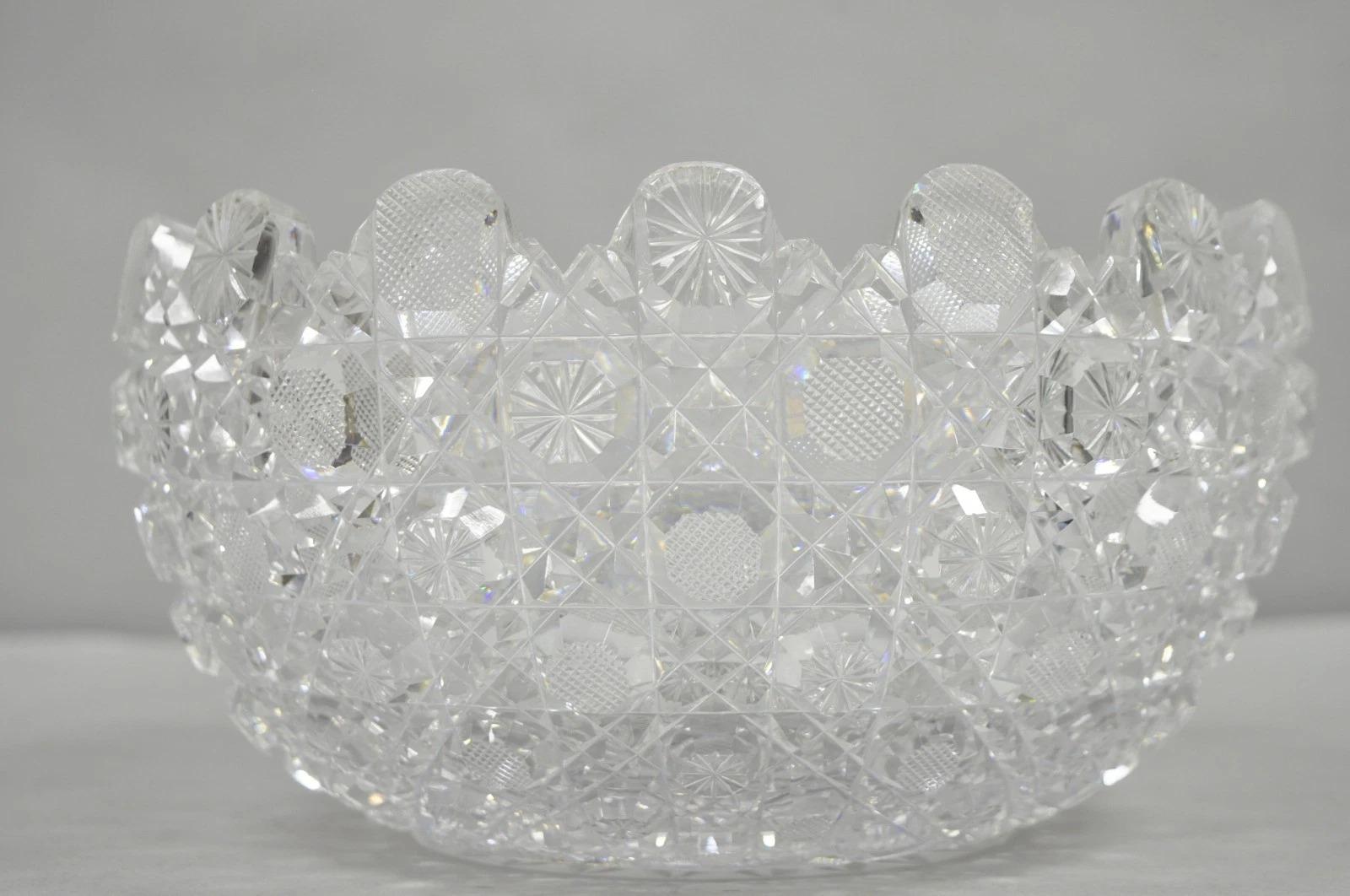 Antiguo cristal tallado brillante Victoriano Diente de sierra Pesado Frutero de caramelo de 10 pulgadas en venta 3