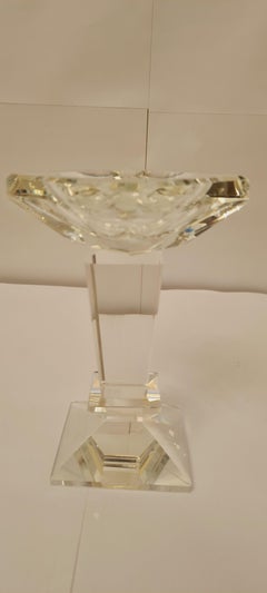 Bougeoirs anciens en cristal jaune à facettes