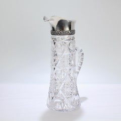Pichet à cocktail ancien en verre taillé monté sur argent sterling d'époque Brillant
