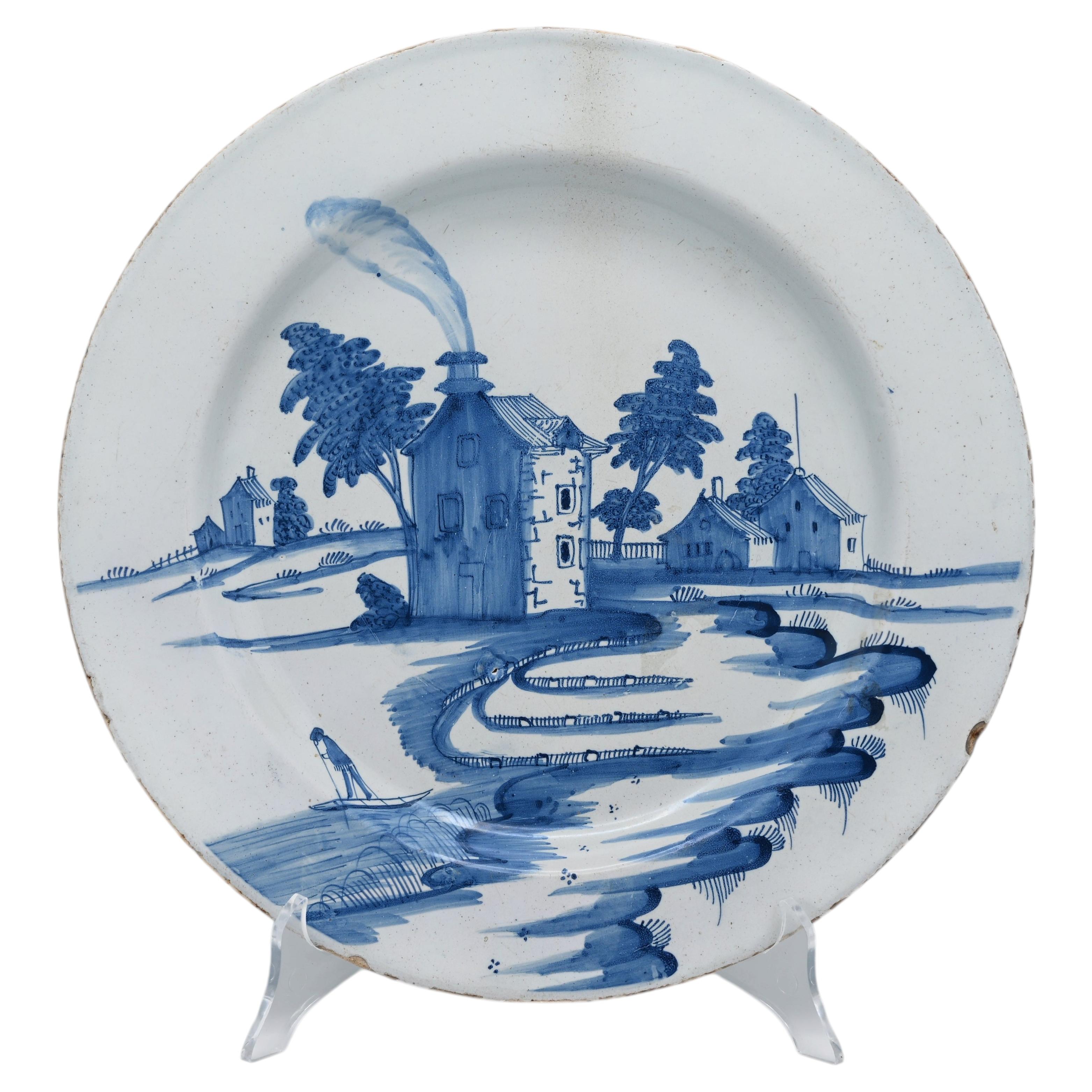 Antique Bristol English Delftware Blue and White Charger - 18th century
