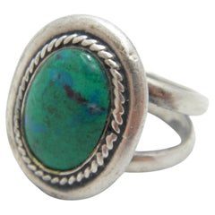 Antique Britannia Silver Turquoise Signet Ring Size O 1/2 7.5 950 Purity Edward