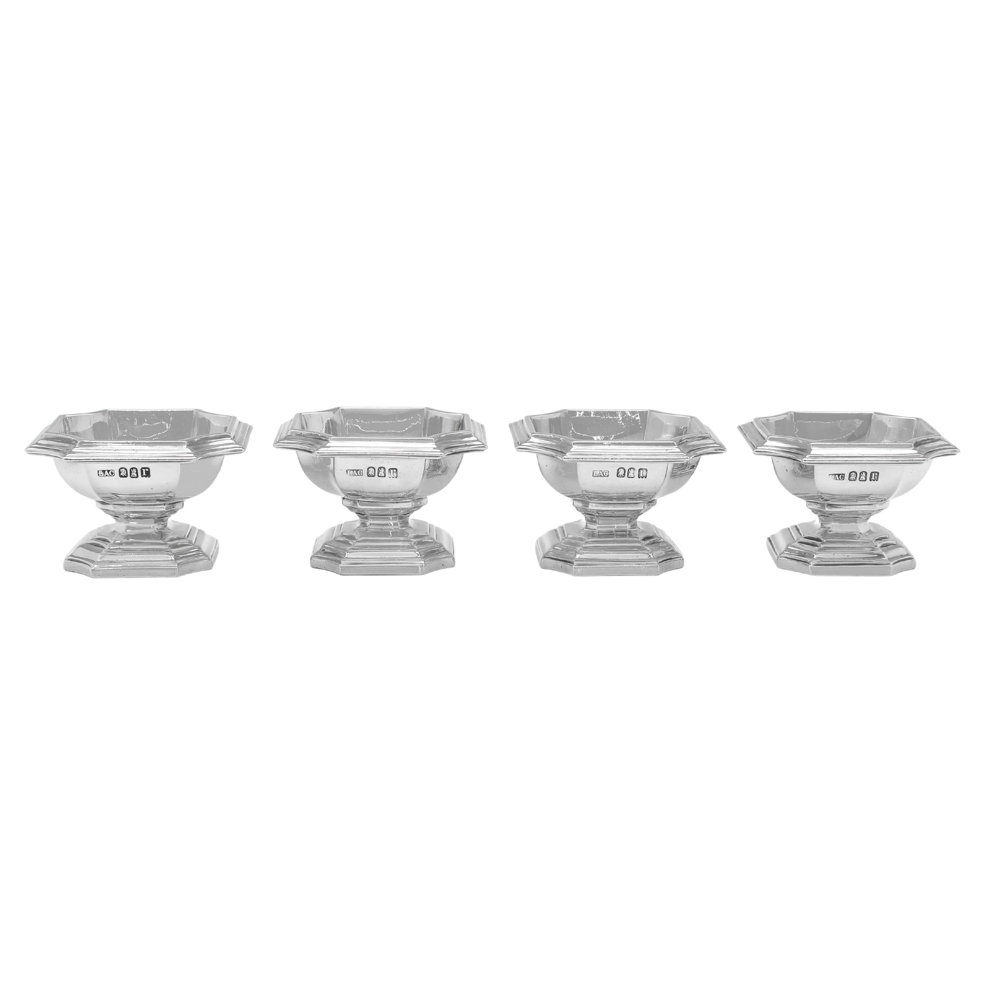 Antique Britannia Standard Silver Set Of 4 Salt Cellars - L. A. Crichton - 1912
