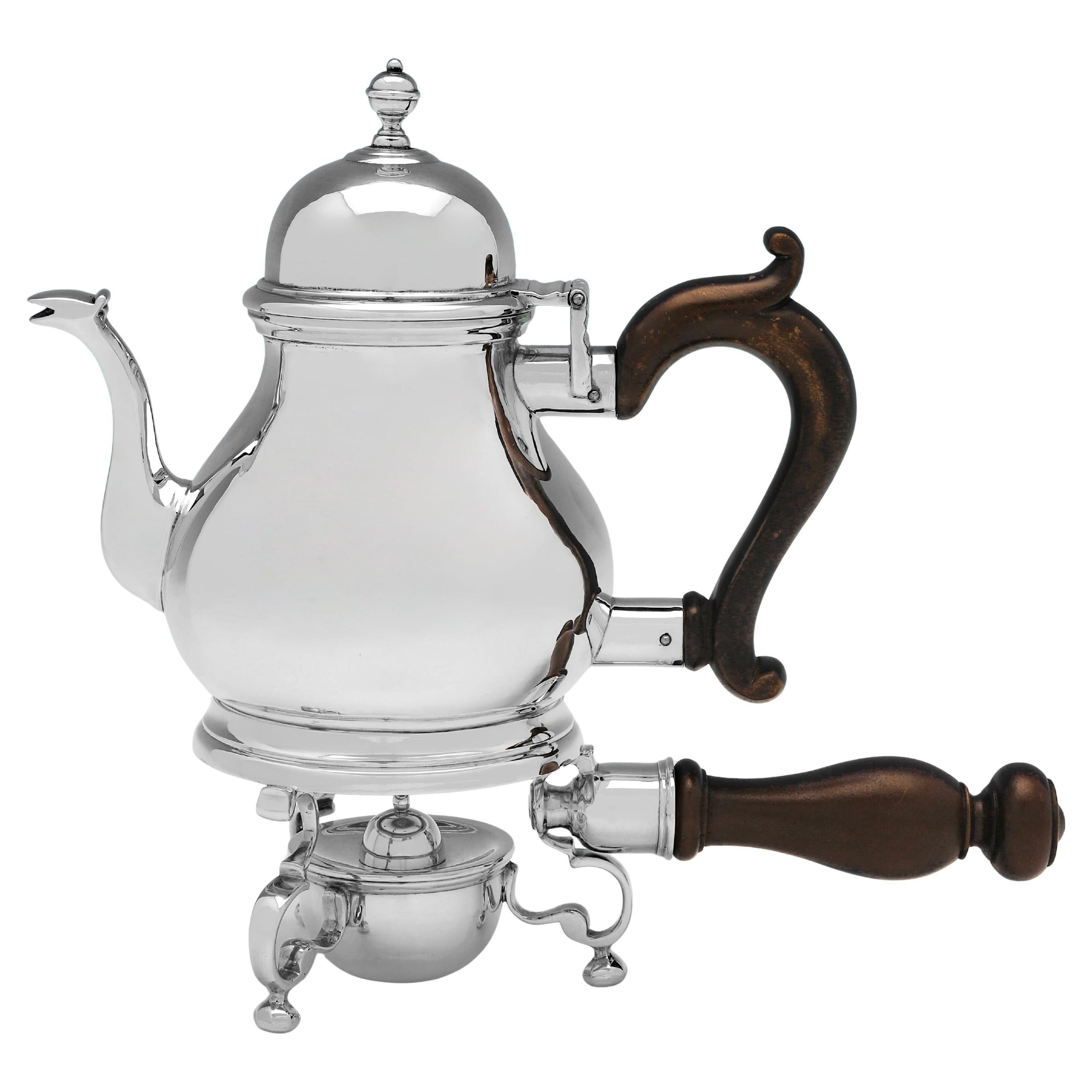 Antigua tetera Britannia estándar de plata sobre soporte calentador - L. A. Crichton 1916